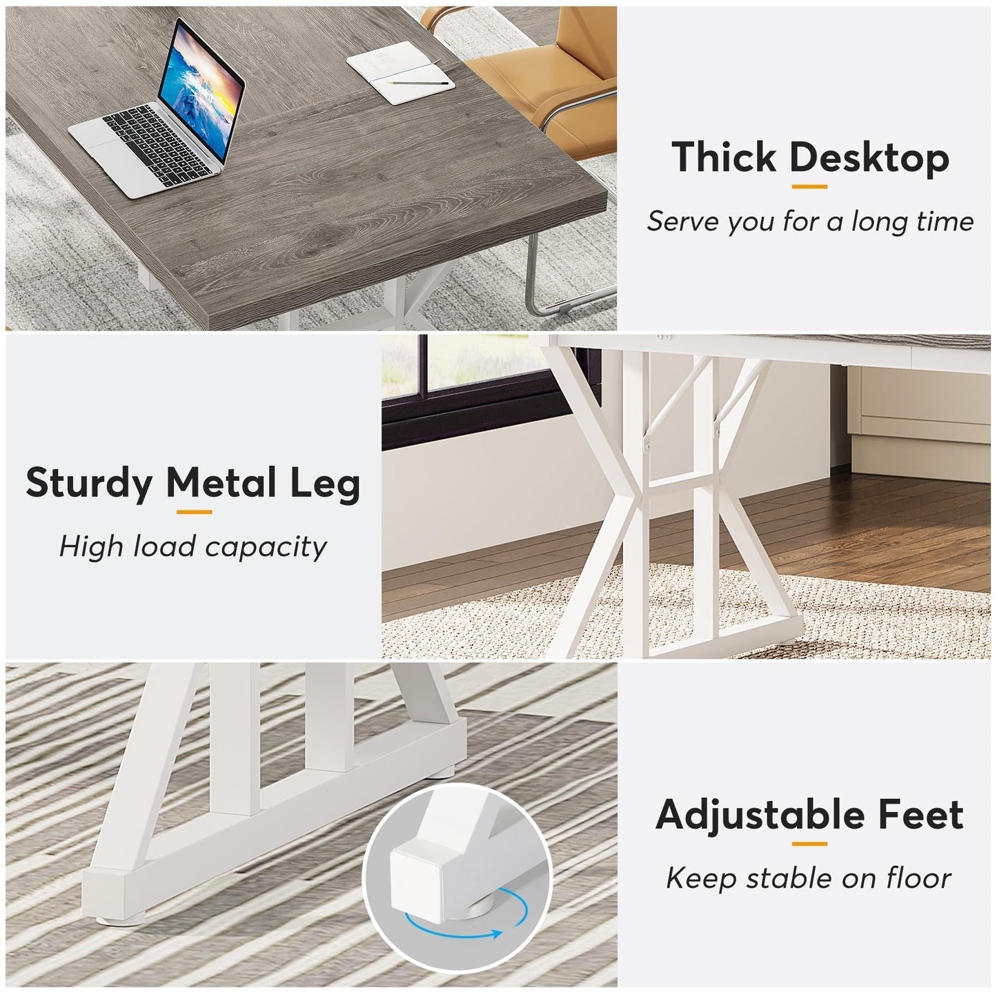 Scrivania da ufficio da 70,8 pollici, grande scrivania per computer, postazione di lavoro.