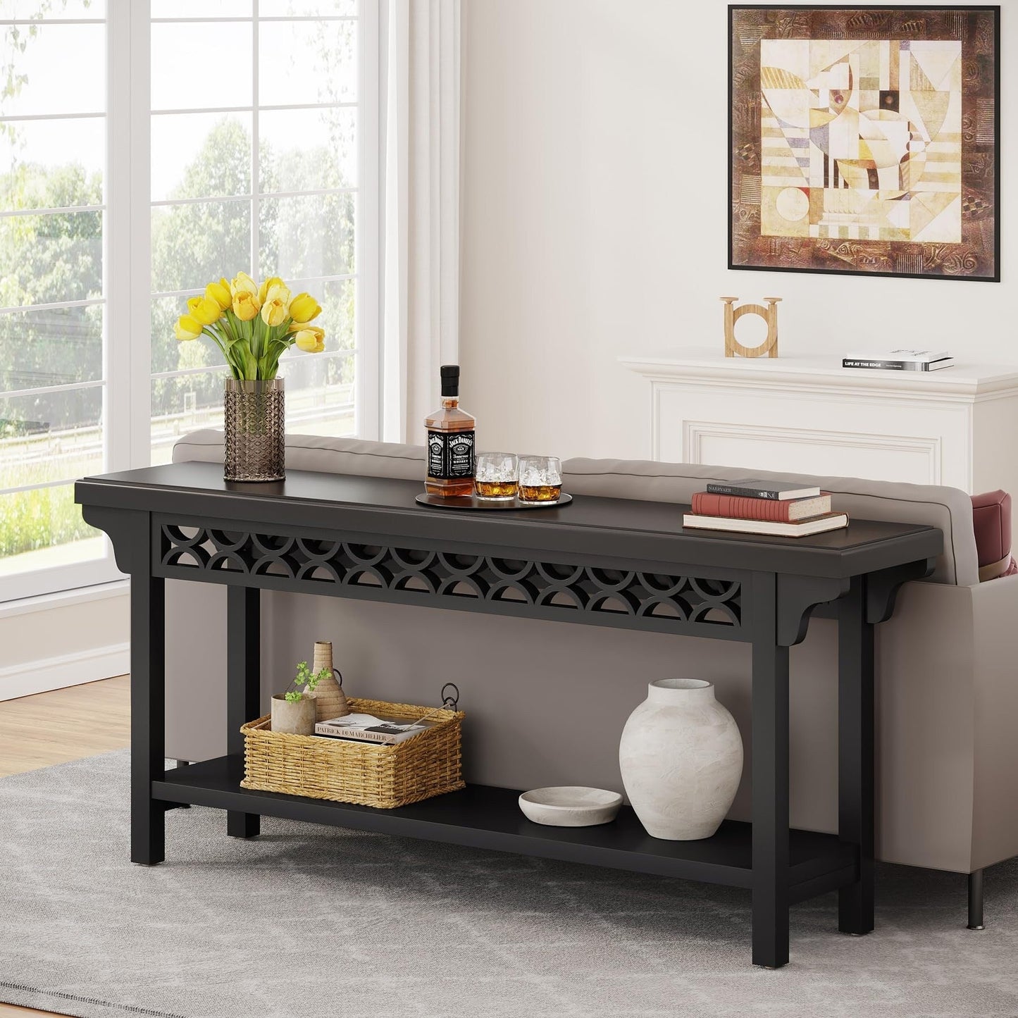 Tavolo da Console Lungo in Legno Massello da 180 cm in Stile Rustico/FARMHOUSE