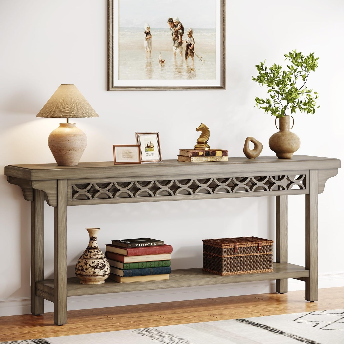 Tavolo da Console Lungo in Legno Massello da 180 cm in Stile Rustico/FARMHOUSE