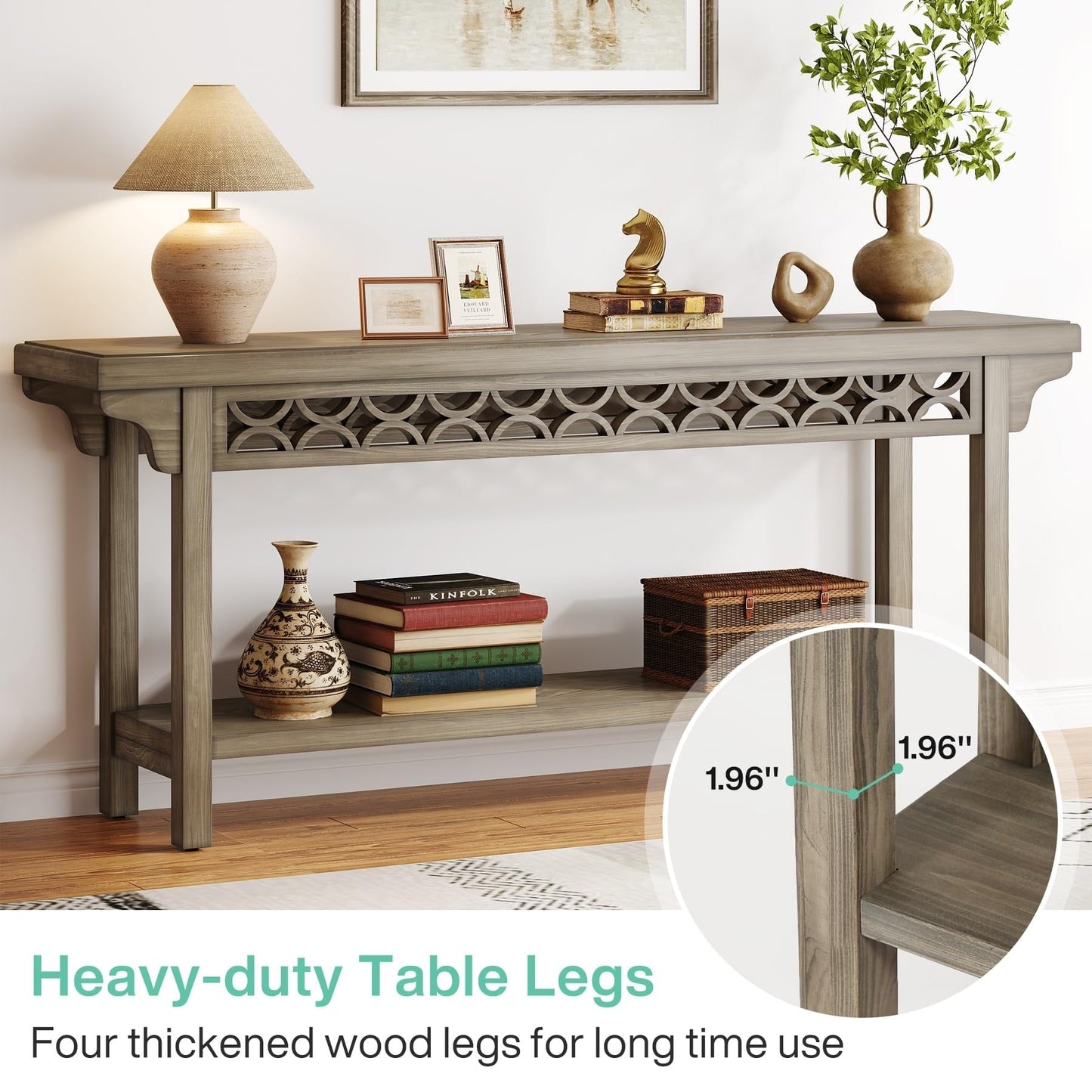 Tavolo da Console Lungo in Legno Massello da 180 cm in Stile Rustico/FARMHOUSE