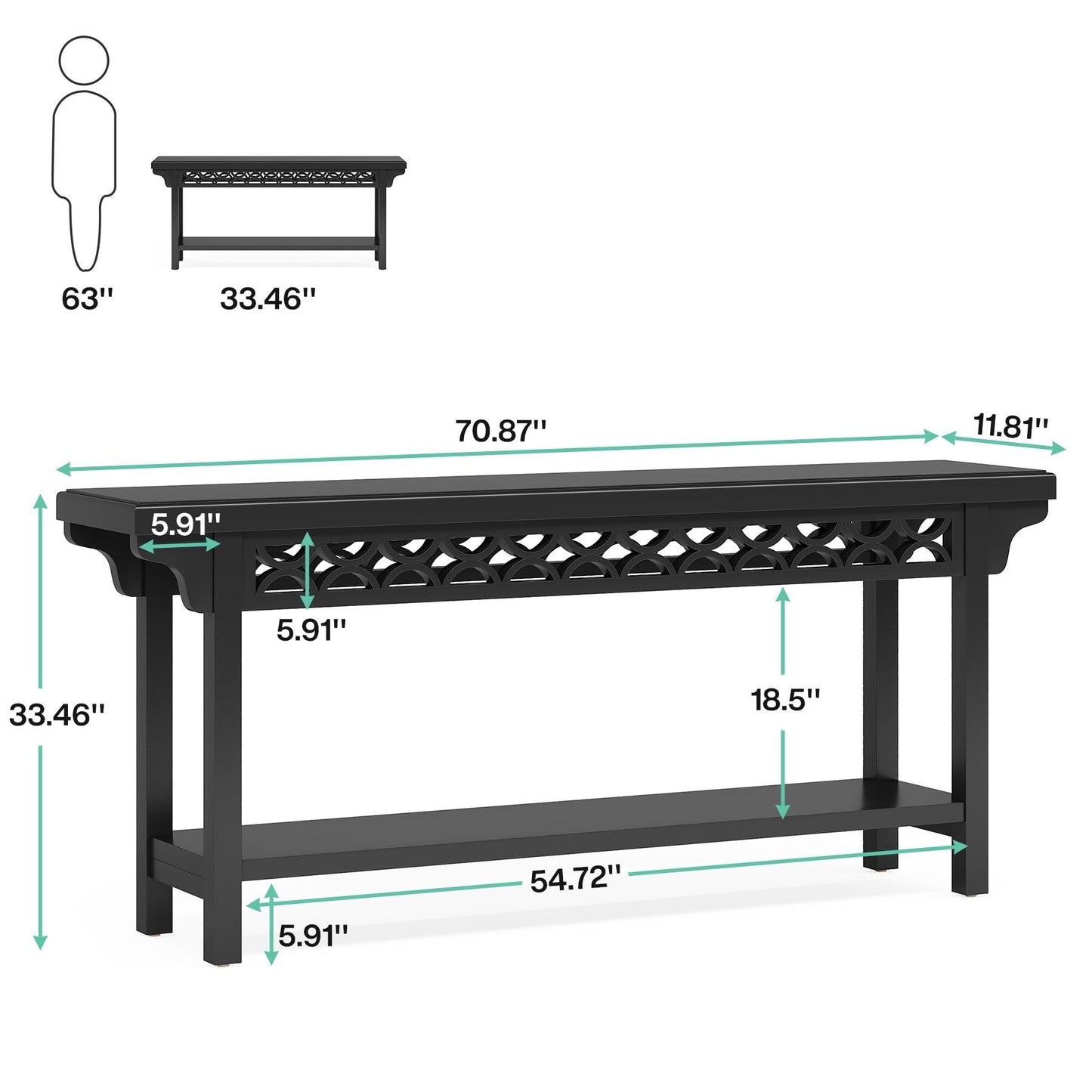 Tavolo da Console Lungo in Legno Massello da 180 cm in Stile Rustico/FARMHOUSE