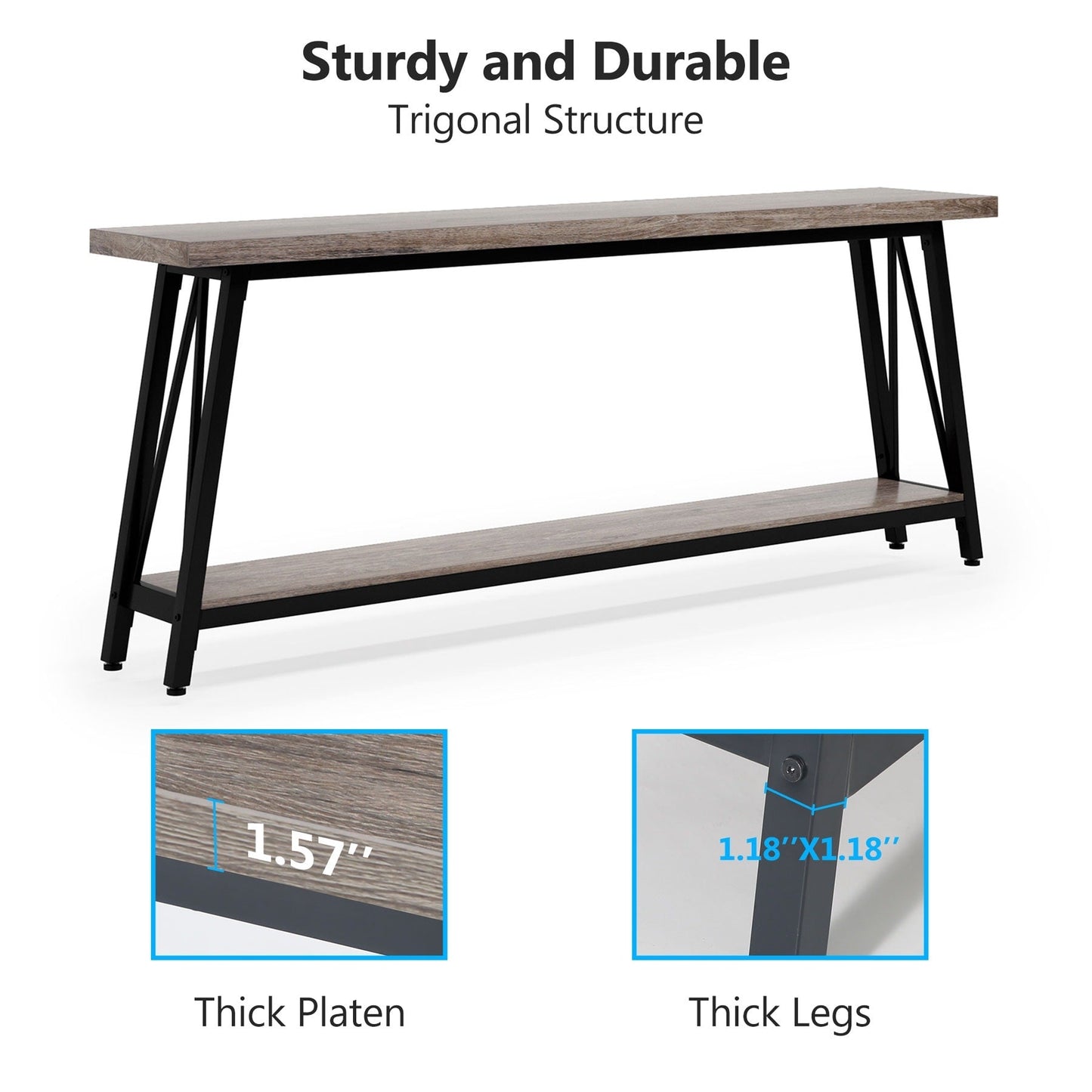 Tavolo da divano extra lungo da 180 cm, console d'ingresso in stile industriale