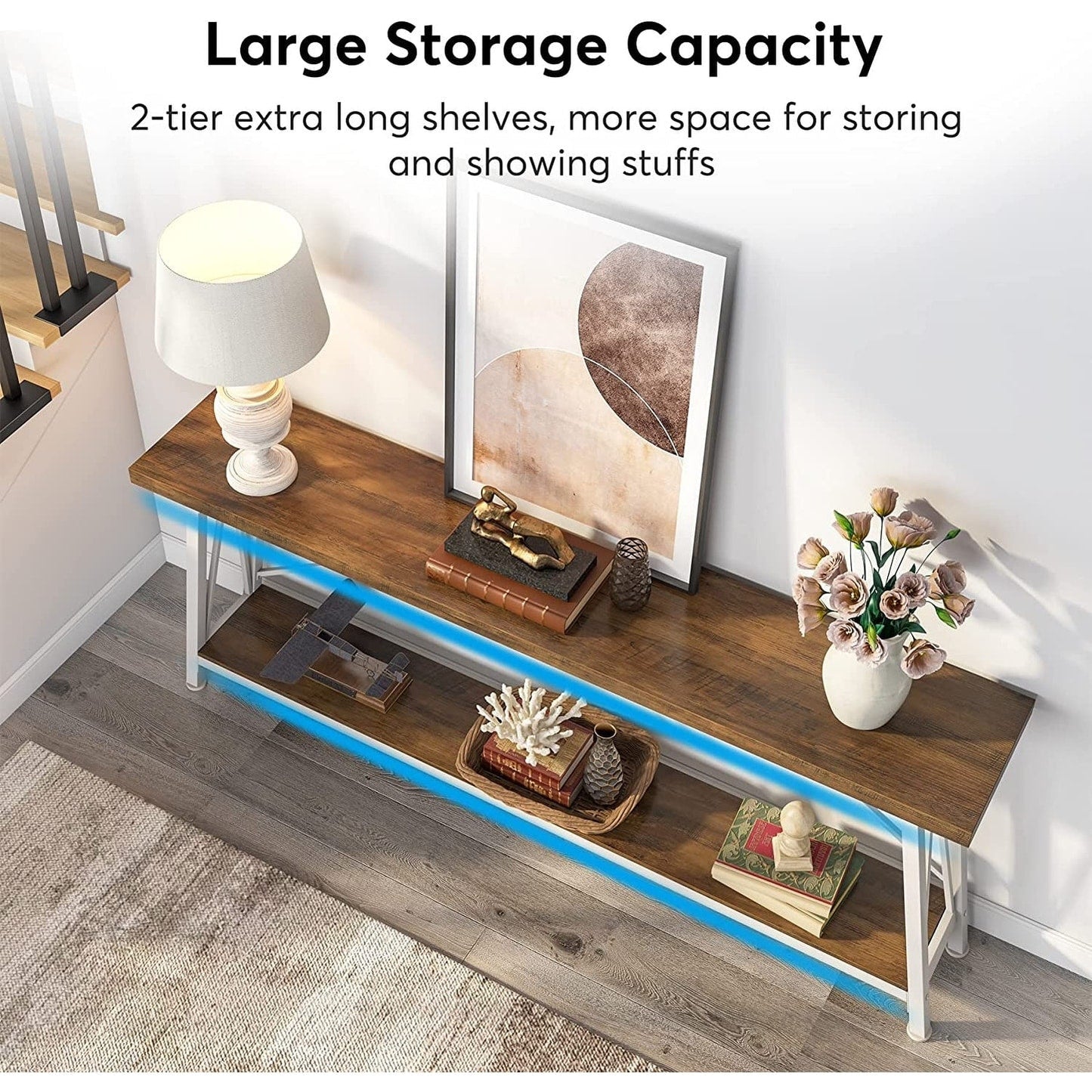 Tavolo da divano extra lungo da 180 cm, console d'ingresso in stile industriale