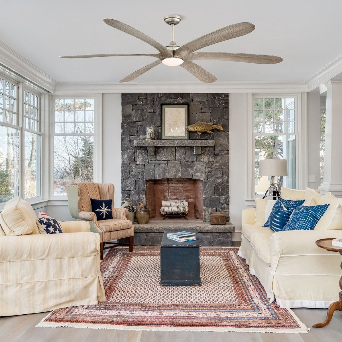 Ventilatore da soffitto a 6 pale da 72 pollici in legno massello con luce e telecomando, a corrente continua.