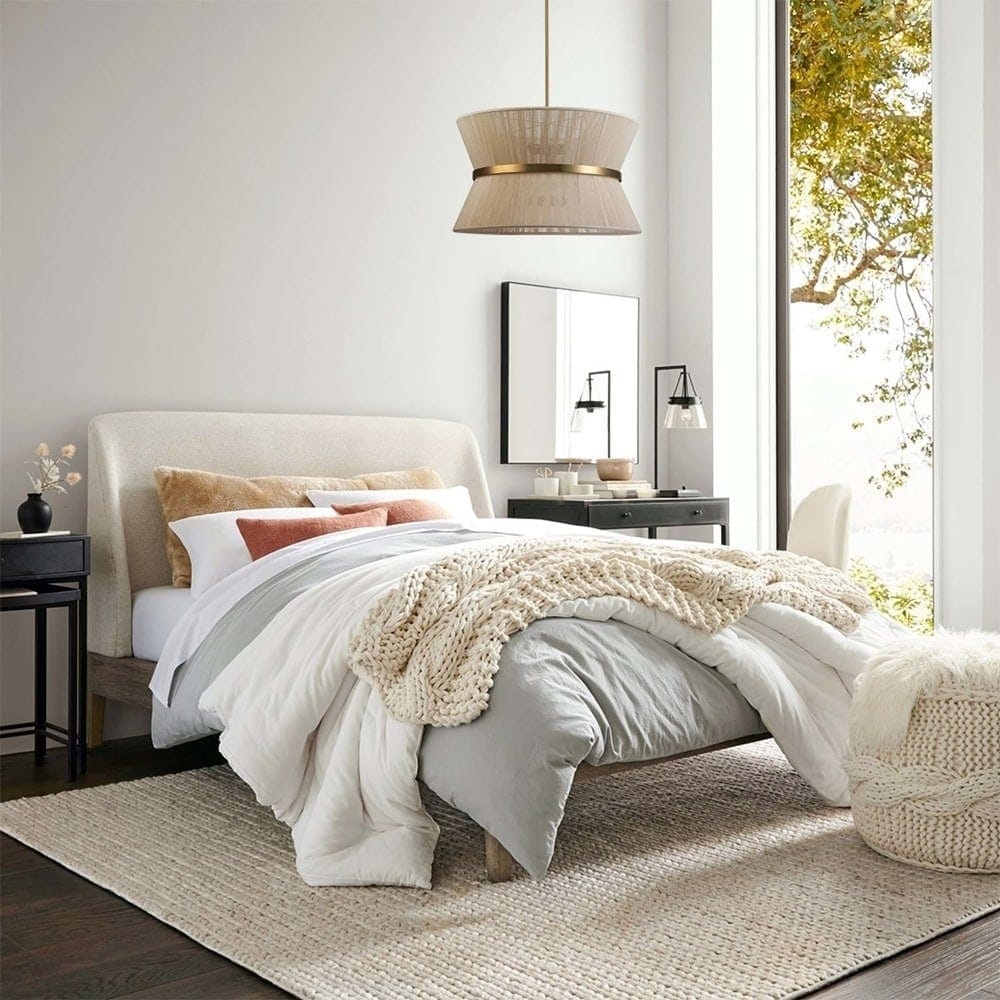 Lampadario a 8 luci, stile bohémien moderno, a forma di tamburo, grande, con tessuto a forma di clessidra intrecciato a mano, colore oro/nero, per sala da pranzo/soggiorno, diametro 60 cm (24 pollici).