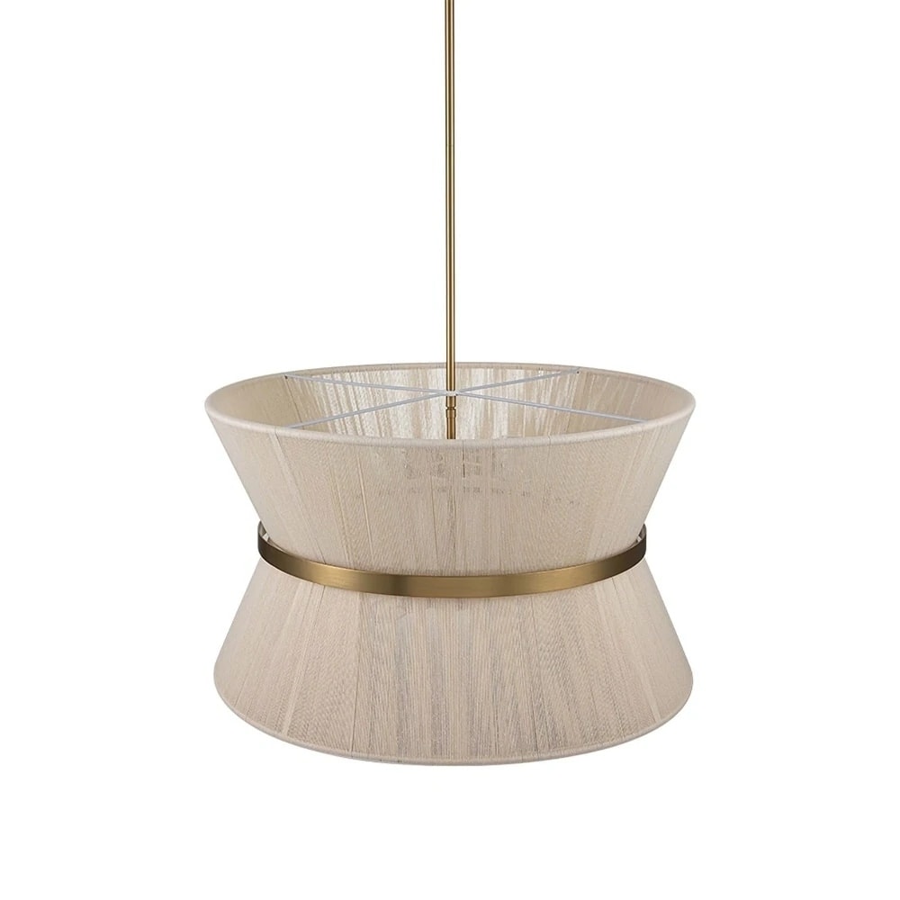 Lampadario a 8 luci, stile bohémien moderno, a forma di tamburo, grande, con tessuto a forma di clessidra intrecciato a mano, colore oro/nero, per sala da pranzo/soggiorno, diametro 60 cm (24 pollici).