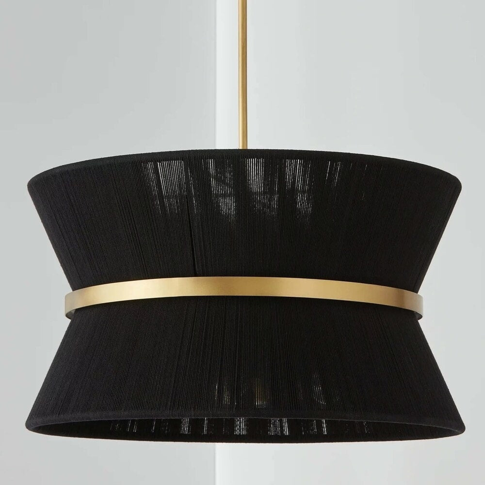 Lampadario a 8 luci, stile bohémien moderno, a forma di tamburo, grande, con tessuto a forma di clessidra intrecciato a mano, colore oro/nero, per sala da pranzo/soggiorno, diametro 60 cm (24 pollici).