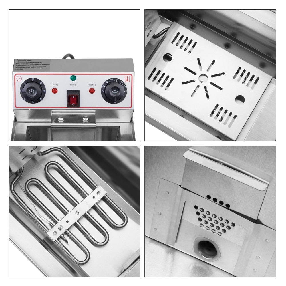 Friggitrice a singolo serbatoio da 8,5 QT in acciaio inossidabile con rubinetto, 1700 W max, con maniglia larga.