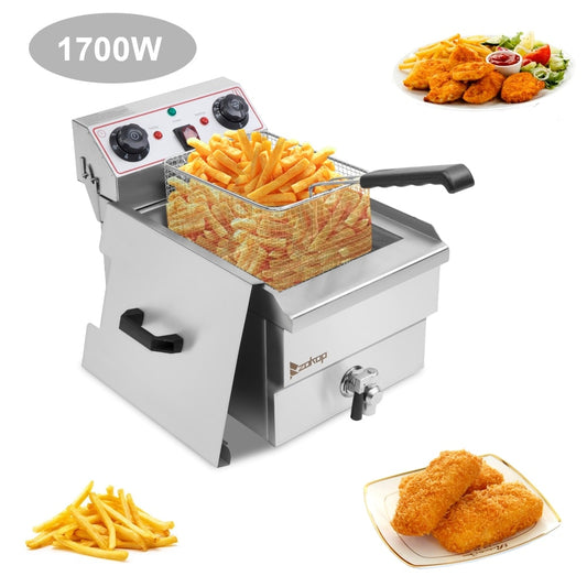 Friggitrice a singolo serbatoio da 8,5 QT in acciaio inossidabile con rubinetto, 1700 W max, con maniglia larga.