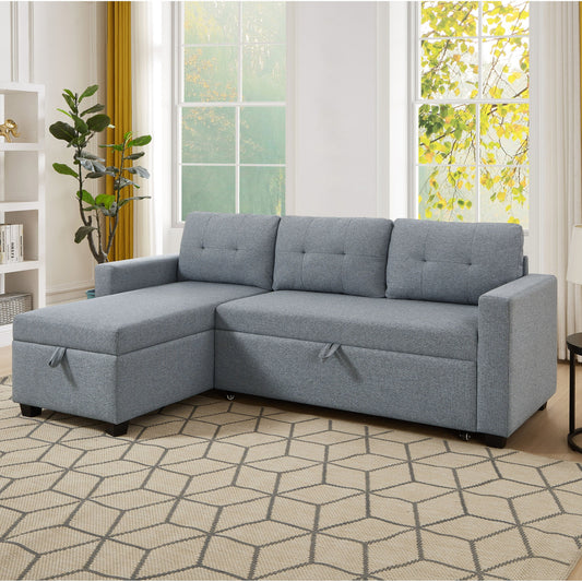 Divano letto trasformabile imbottito da 207 cm (81,5 pollici) a 3 posti con letto estraibile, chaise longue reversibile con vano portaoggetti e cuscini schienale.