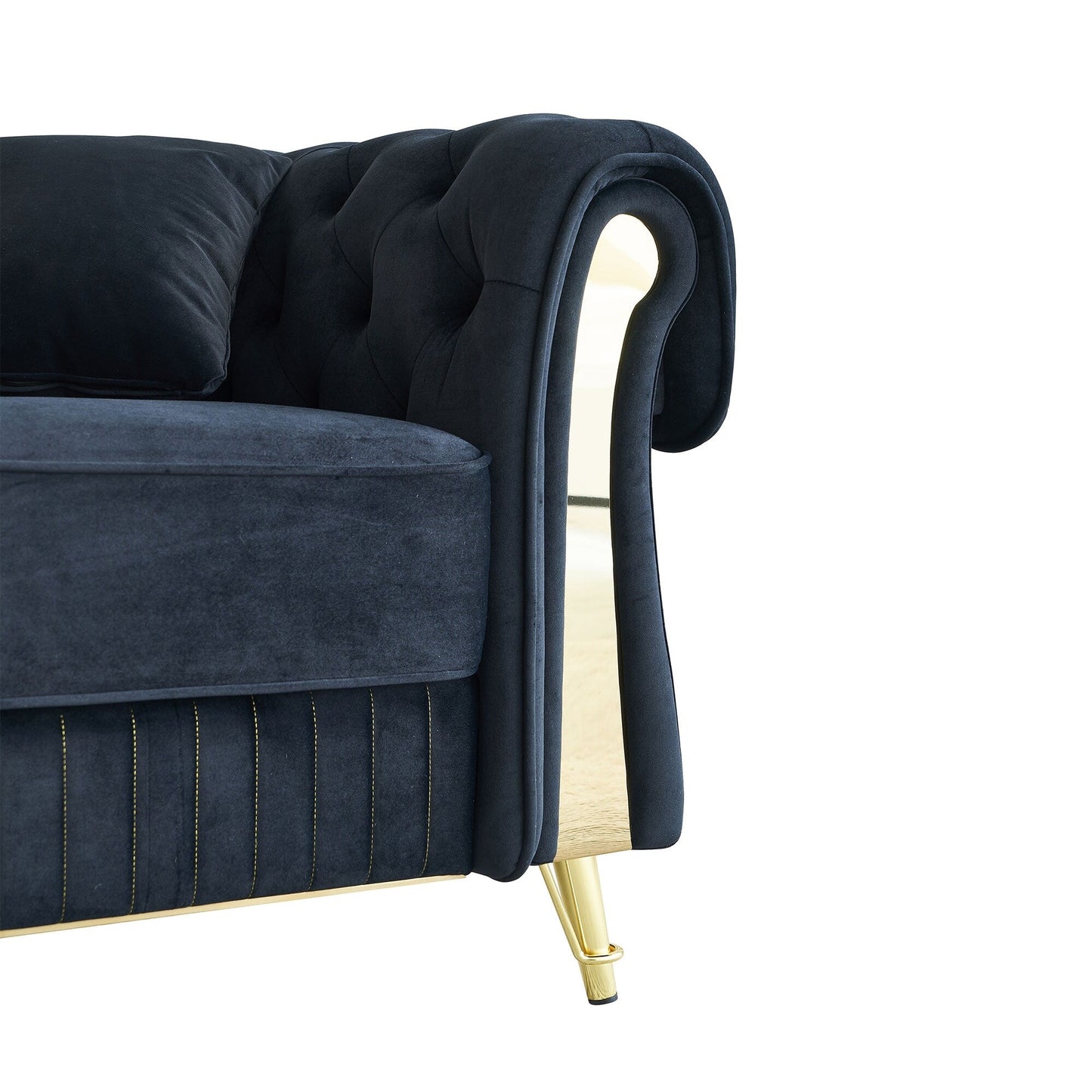 Divano 3 posti in velluto 89 con due cuscini per la seduta e due cuscini decorativi.