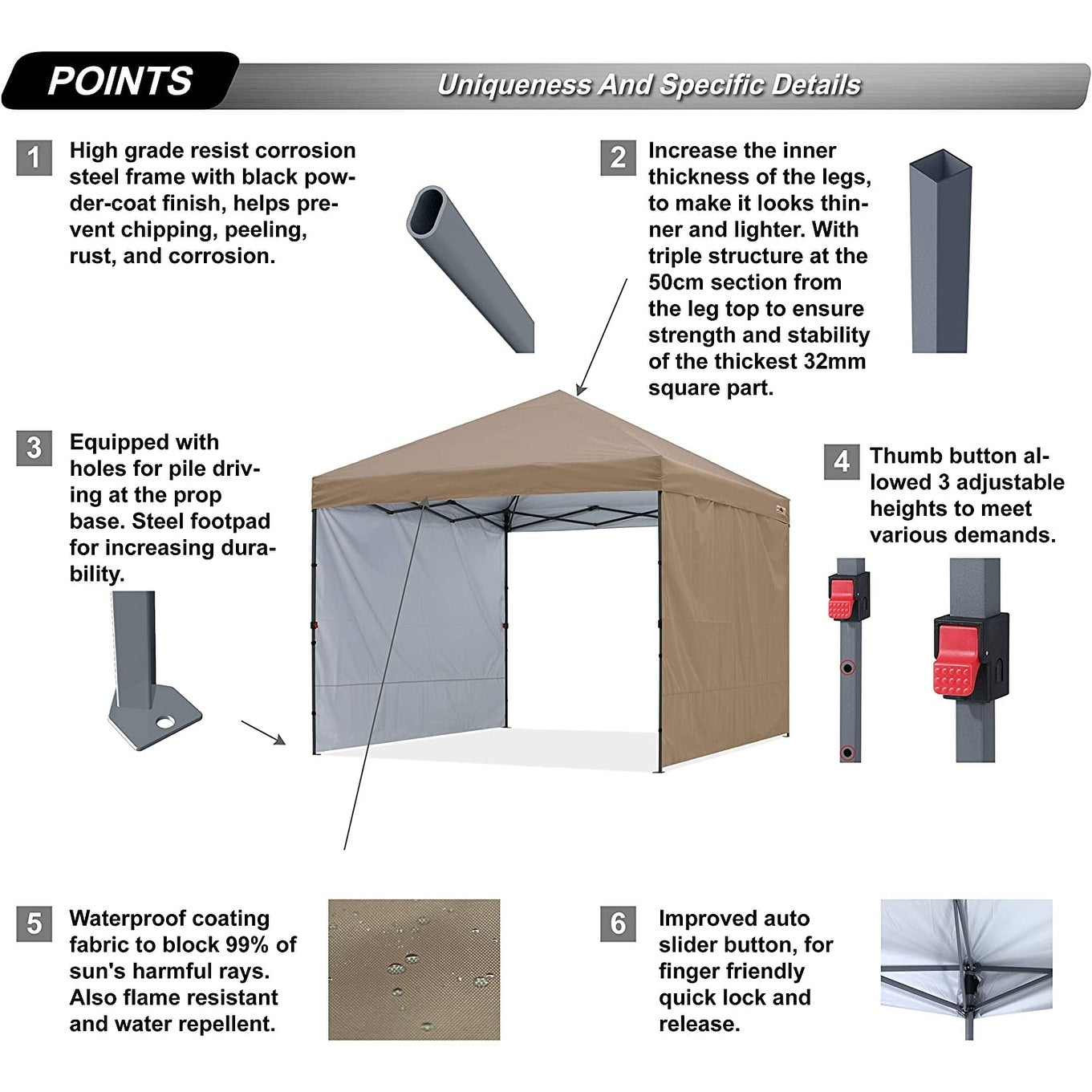 ABCCANOPY Tenda da sole pieghevole resistente e facile da montare, per esterni.