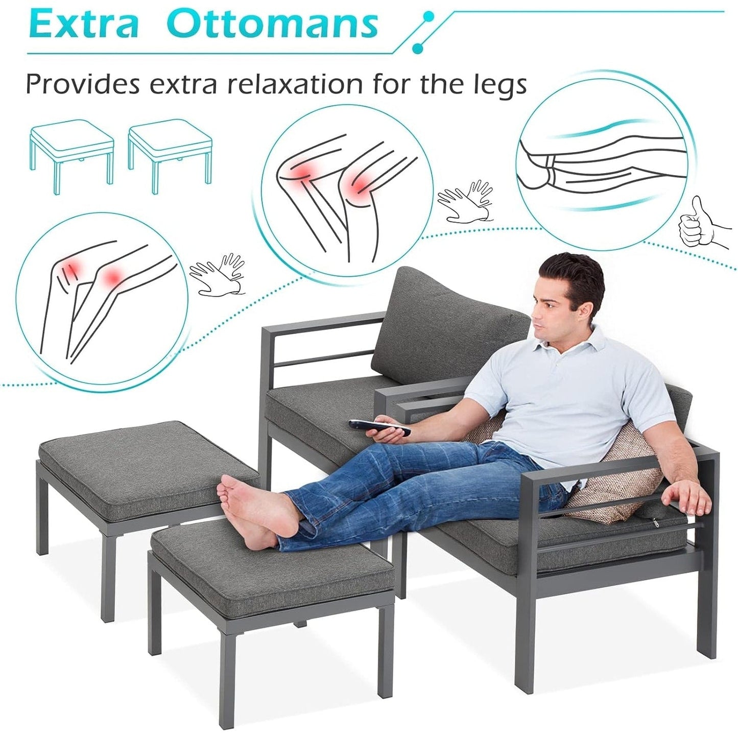 AECOJOY Set di Arredamento da Giardino in Alluminio da 7 Pezzi, Set da Salotto per Esterni