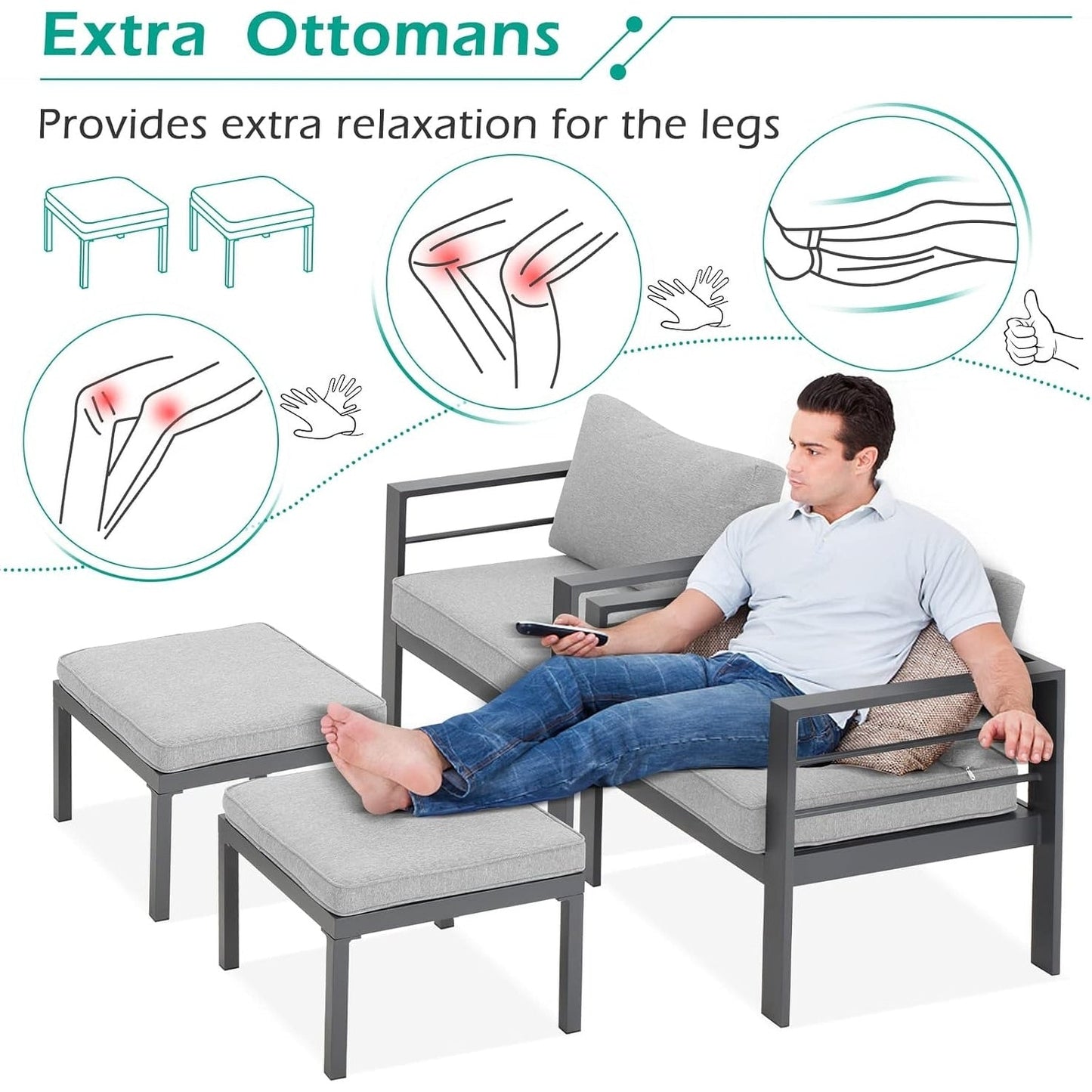 AECOJOY Set di Arredamento da Giardino in Alluminio da 7 Pezzi, Set da Salotto per Esterni