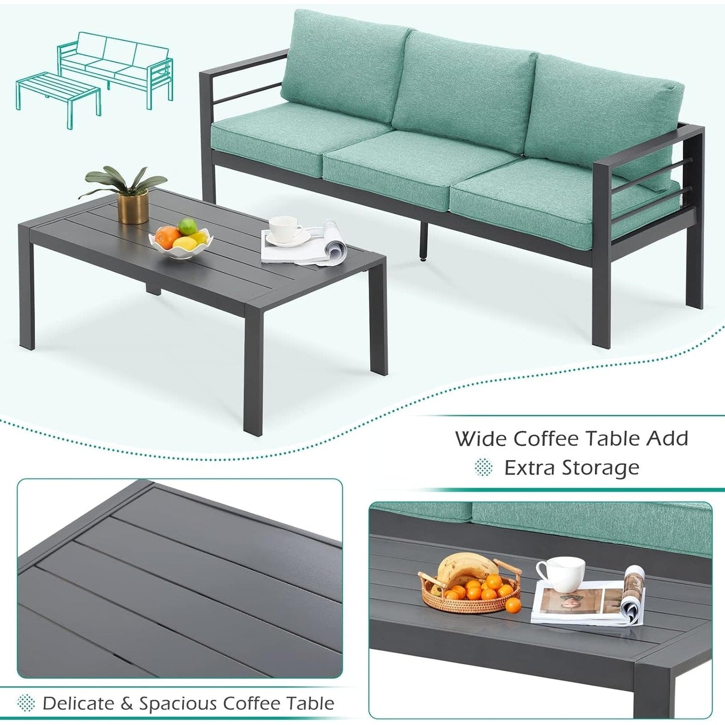 AECOJOY Set di Arredamento da Giardino in Alluminio da 7 Pezzi, Set da Salotto per Esterni