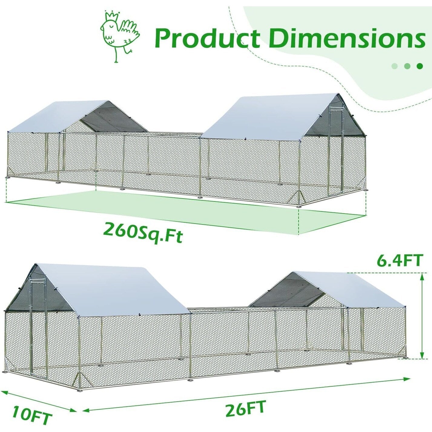 Gabbia per Polli in Metallo AECOJOY, Grande, con Recinto e Ingresso a Piedi