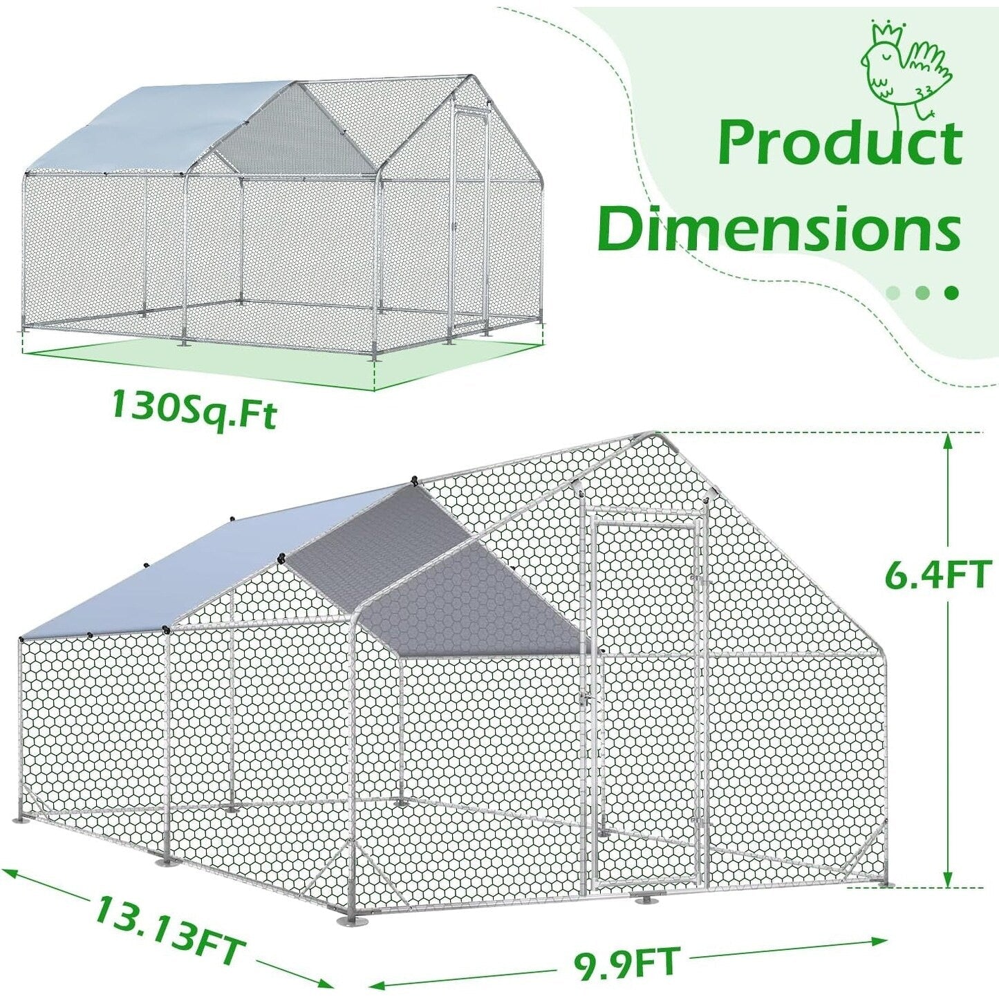 Gabbia per Polli in Metallo AECOJOY, Grande, con Recinto e Ingresso a Piedi