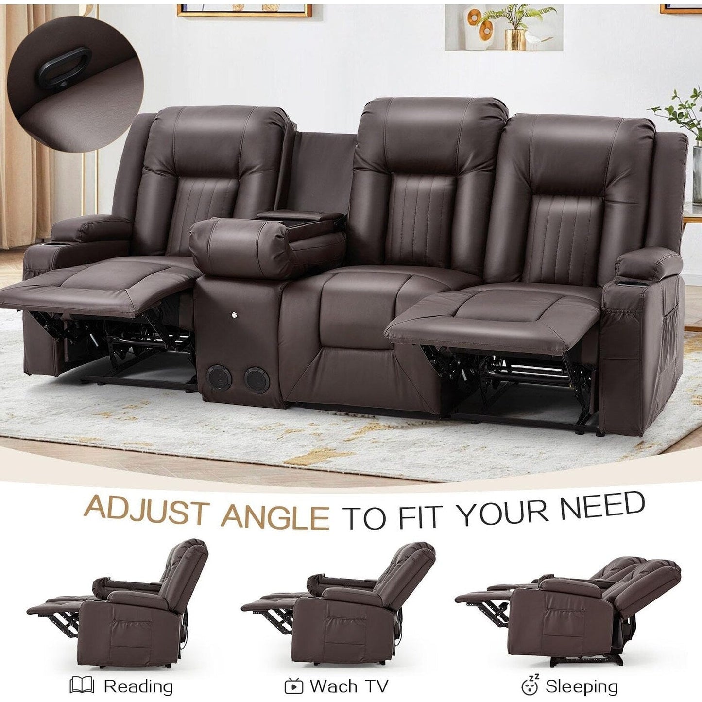 Divano Reclinabile AECOJOY, Manuale, per Camper, Divano Reclinabile in PU, con Console, per Home Theater