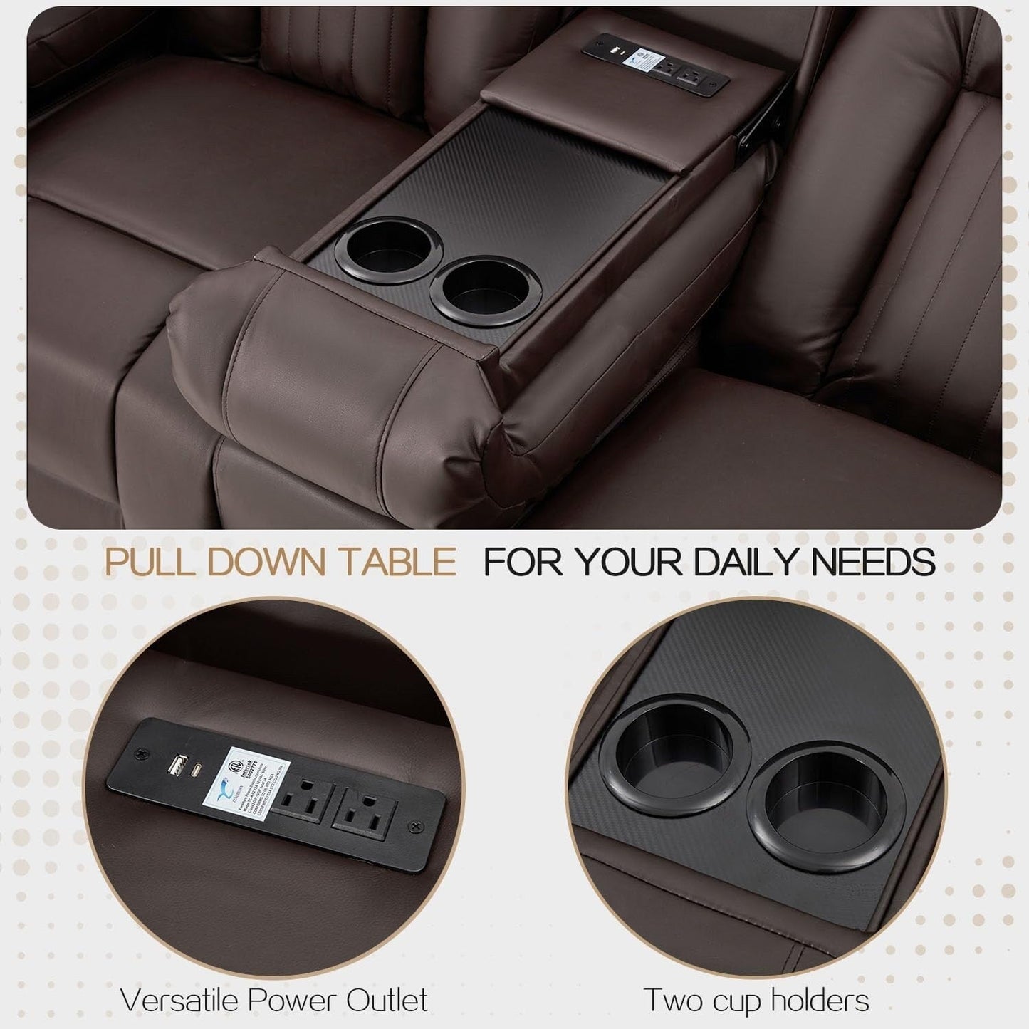 Divano Reclinabile AECOJOY, Manuale, per Camper, Divano Reclinabile in PU, con Console, per Home Theater