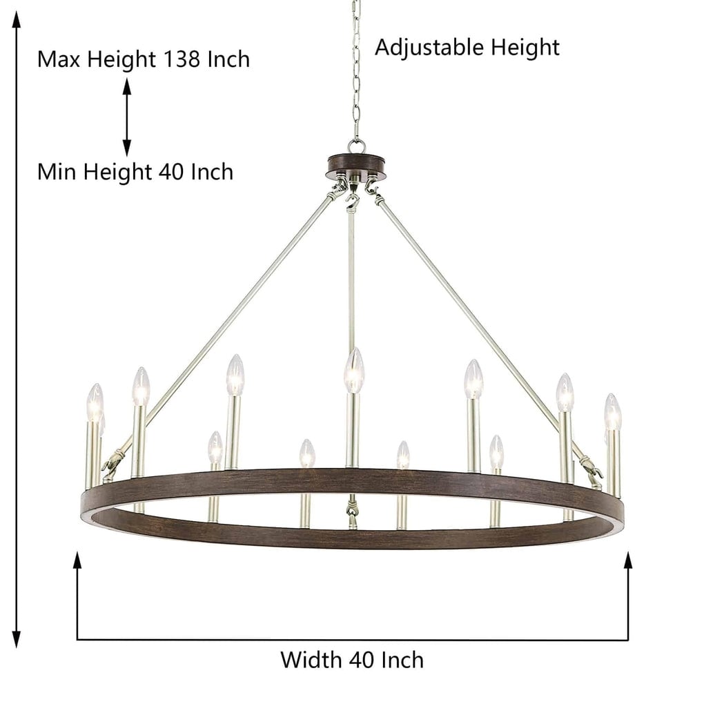 Lampadario a ruota di carro da 12 luci in stile farmhouse Acroma da 40 pollici con certificazione UL - 40'' diametro x 138'' altezza