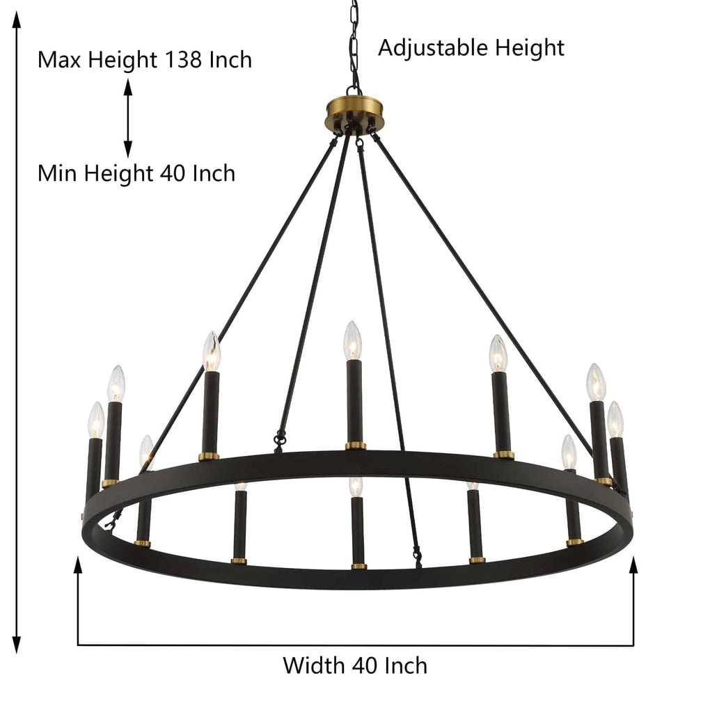 Lampadario a ruota di carro da 12 luci in stile farmhouse Acroma da 40 pollici con certificazione UL - 40'' diametro x 138'' altezza