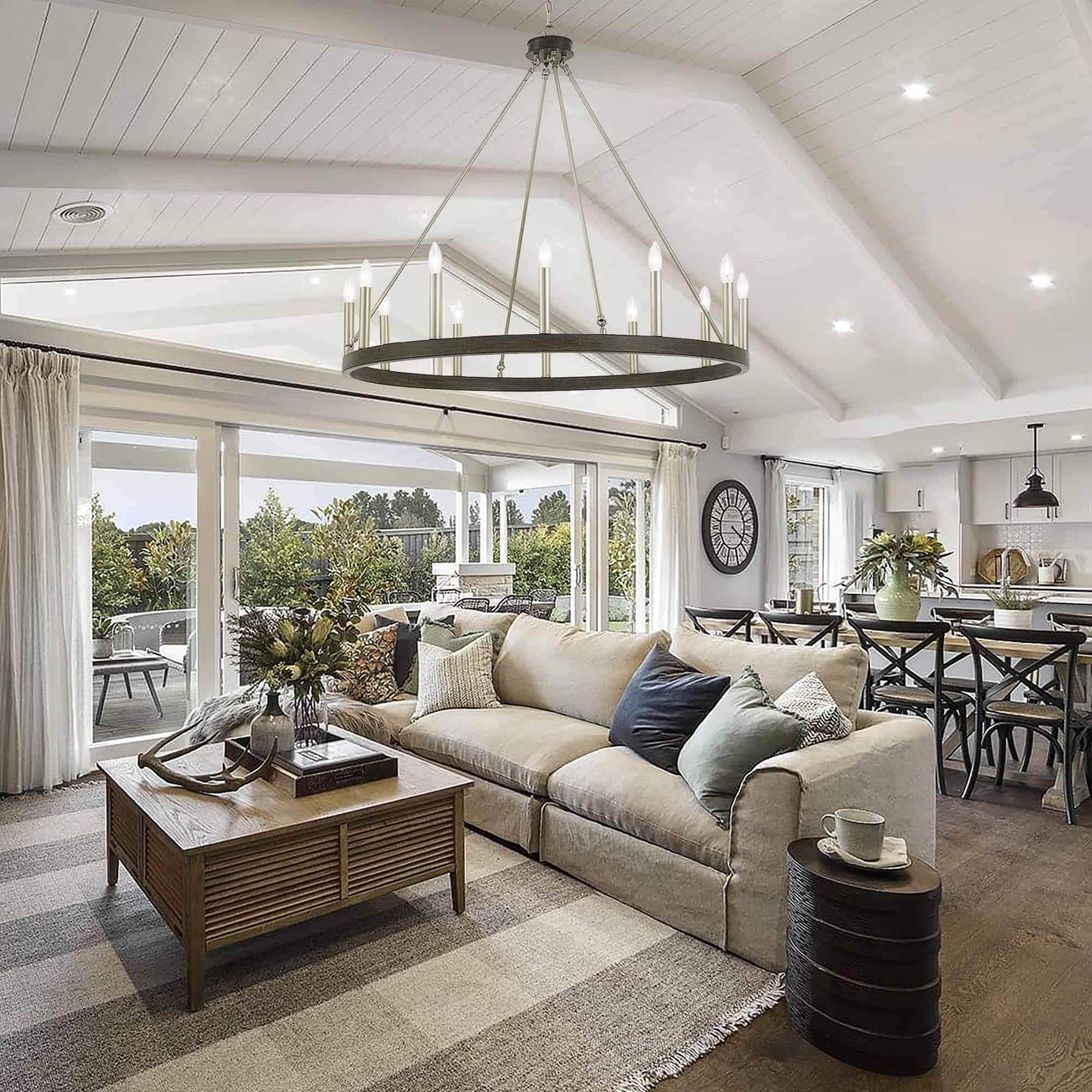 Lampadario a ruota di carro da 12 luci in stile farmhouse Acroma da 40 pollici con certificazione UL - 40'' diametro x 138'' altezza