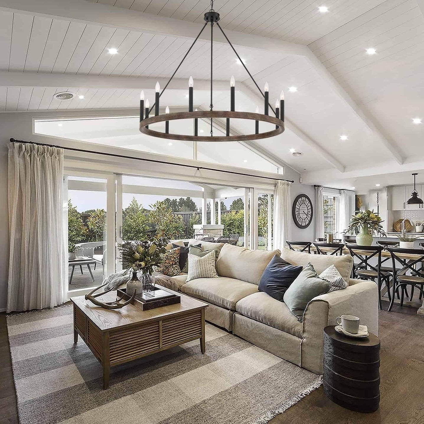 Lampadario a ruota di carro da 12 luci in stile farmhouse Acroma da 40 pollici con certificazione UL - 40'' diametro x 138'' altezza