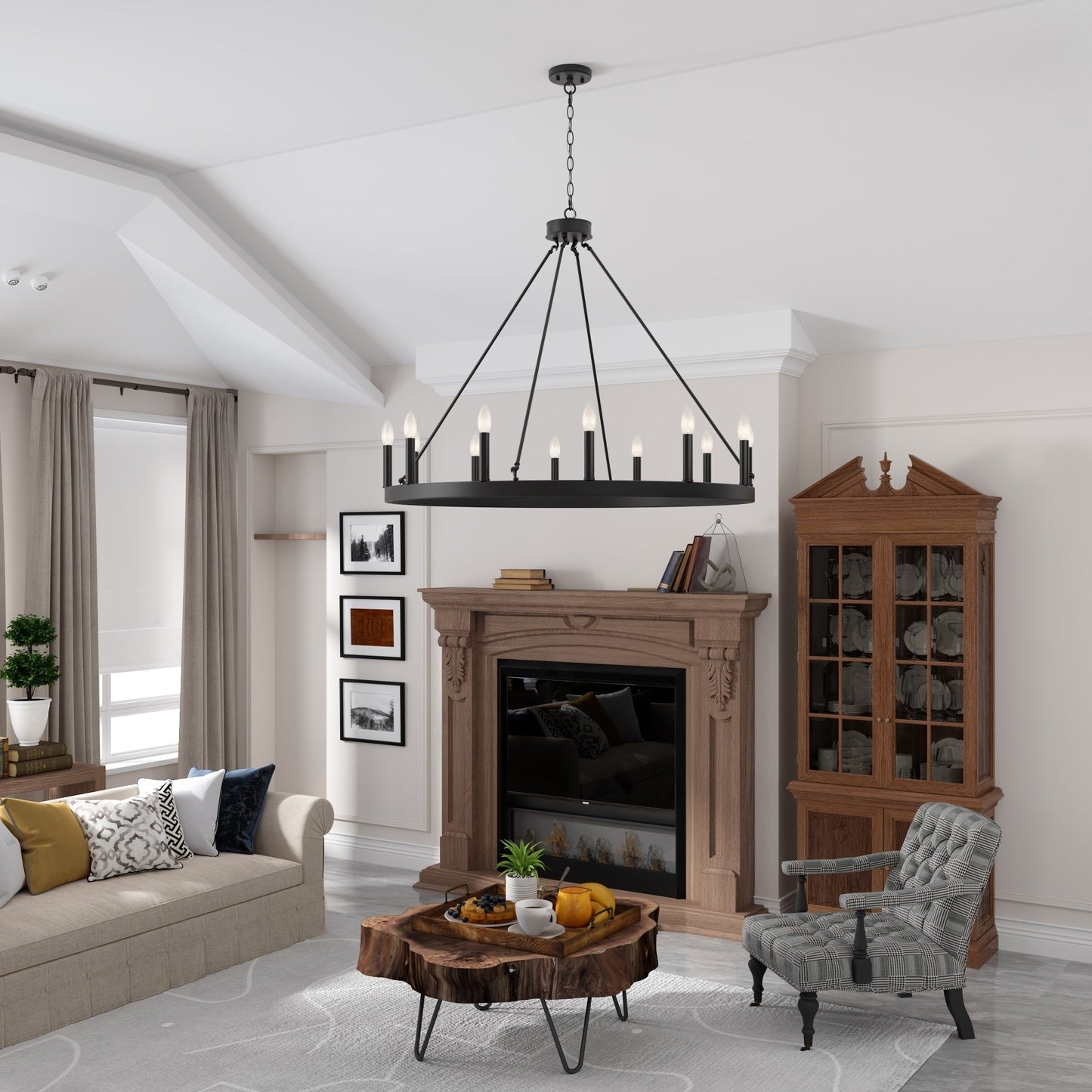 Lampadario a ruota di carro da 12 luci in stile farmhouse Acroma da 40 pollici con certificazione UL - 40'' diametro x 138'' altezza