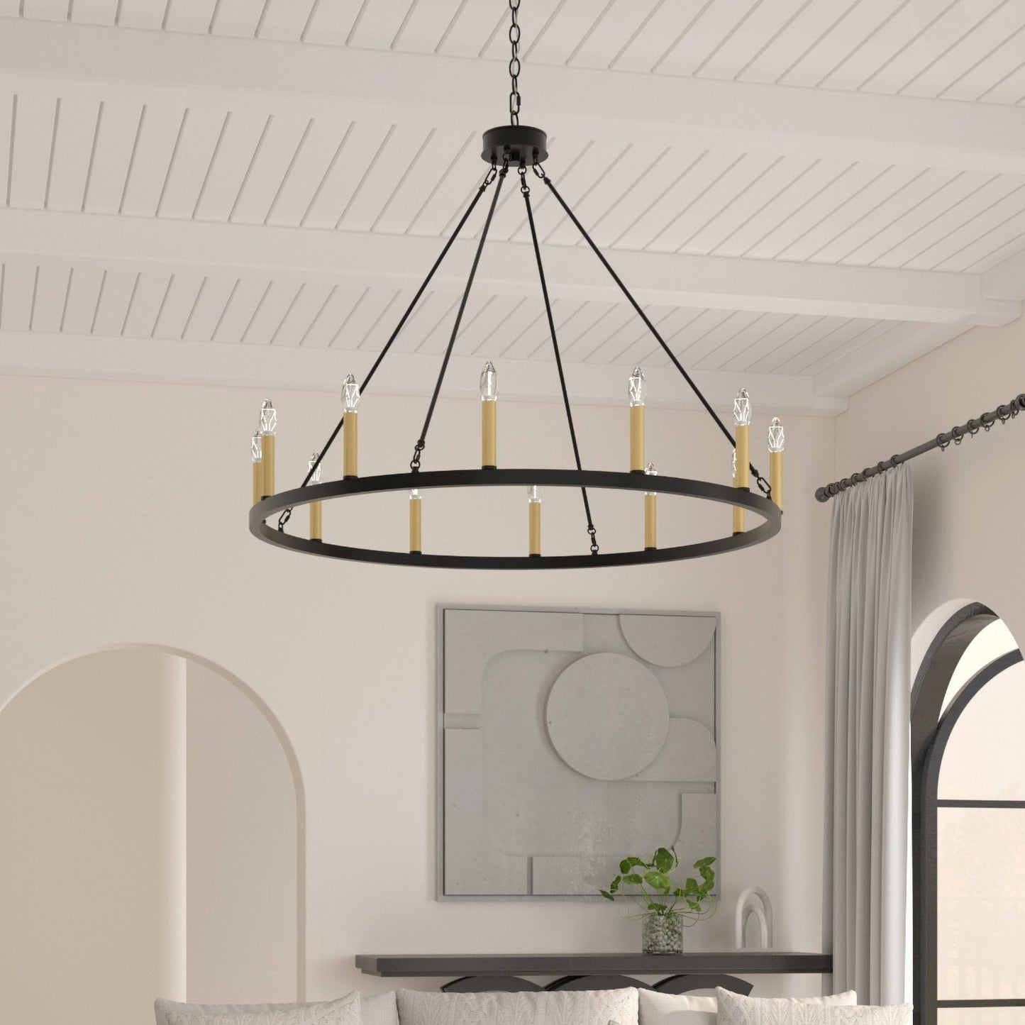 Lampadario a ruota di carro da 12 luci in stile farmhouse Acroma da 40 pollici con certificazione UL - 40'' diametro x 138'' altezza