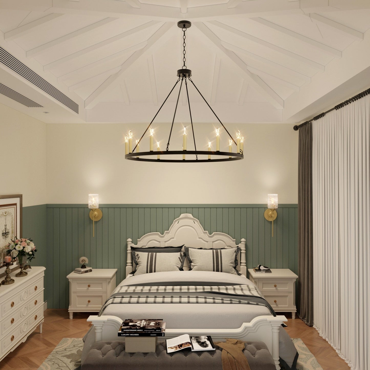 Lampadario a ruota di carro da 12 luci in stile farmhouse Acroma da 40 pollici con certificazione UL - 40'' diametro x 138'' altezza