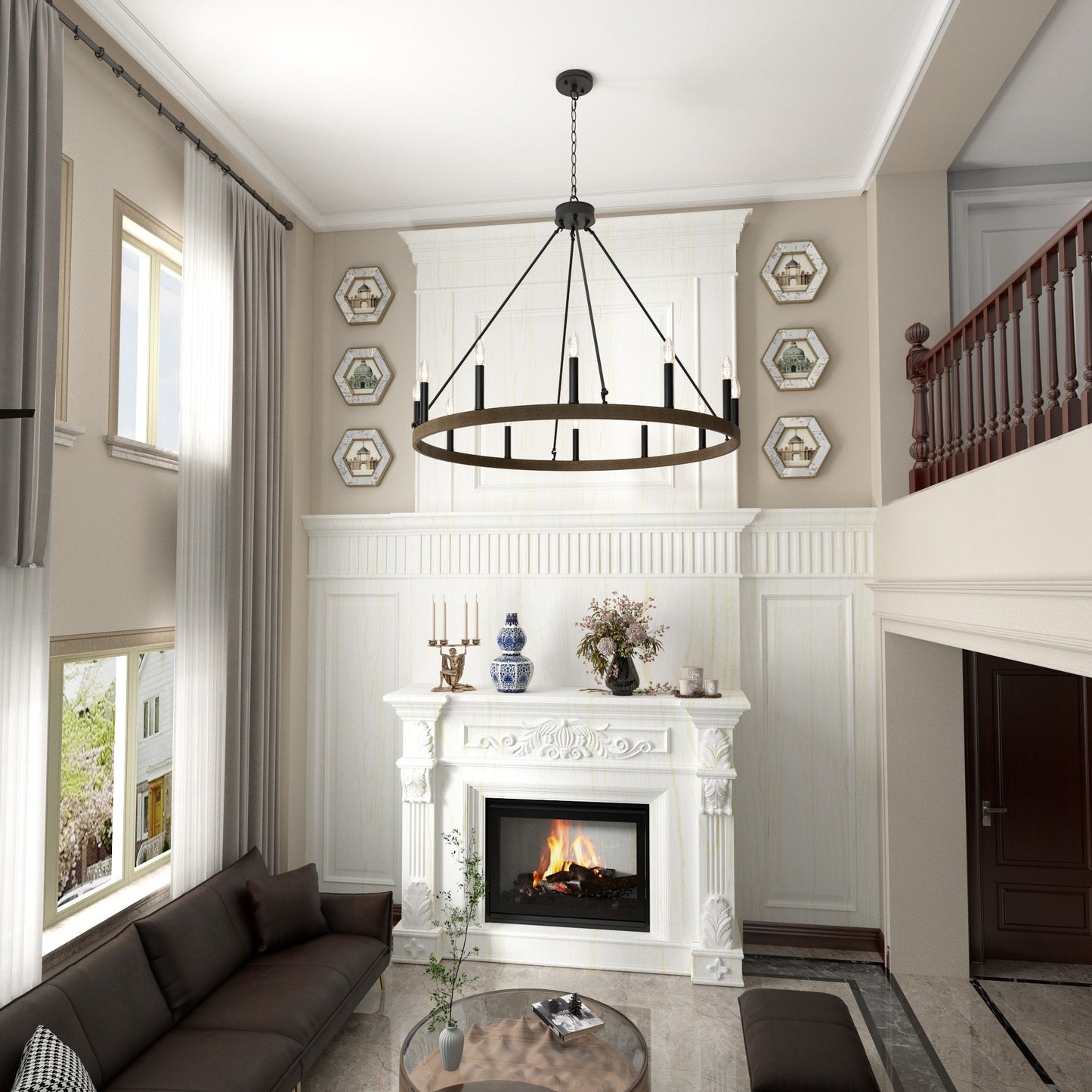 Lampadario a ruota di carro da 12 luci in stile farmhouse Acroma da 40 pollici con certificazione UL - 40'' diametro x 138'' altezza