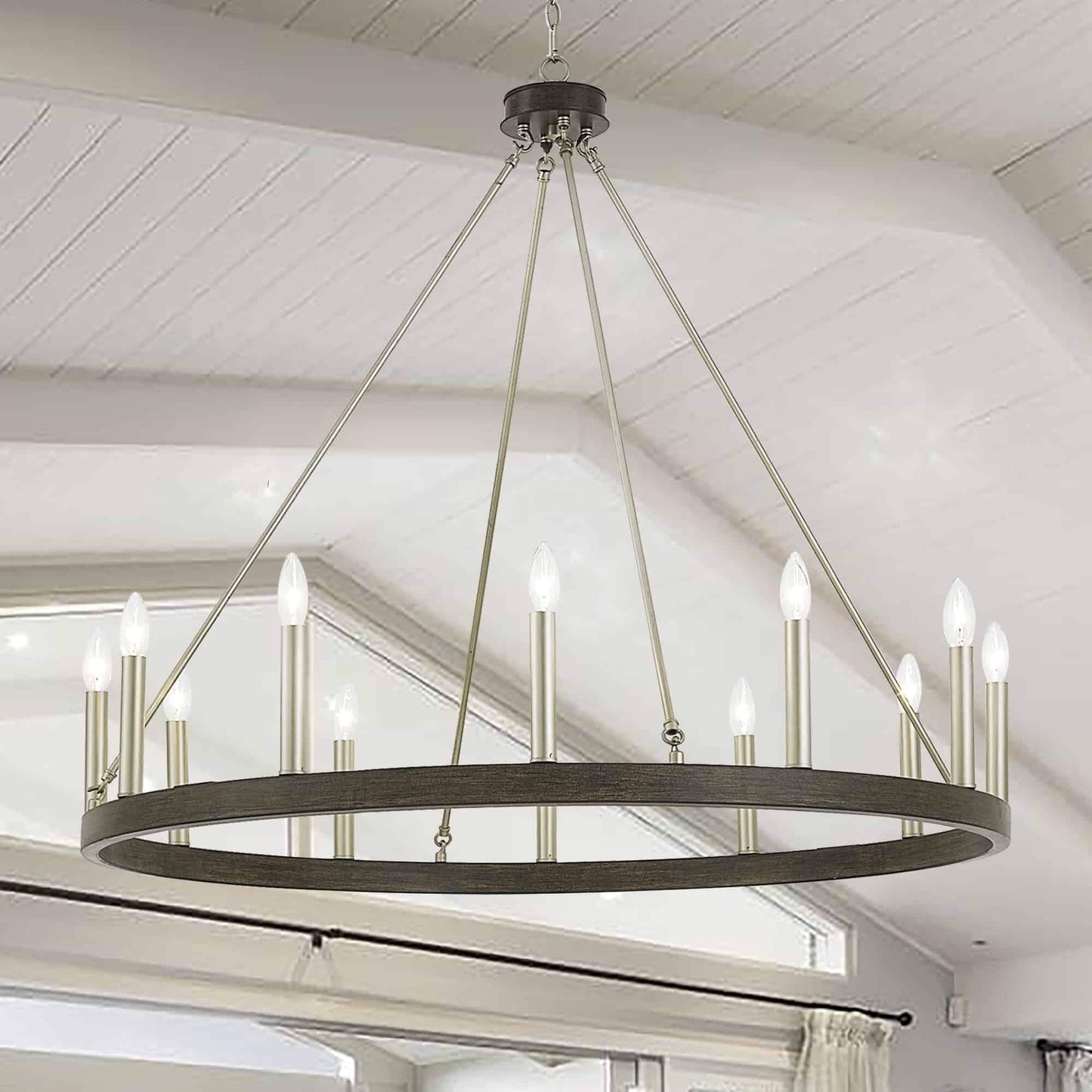 Lampadario a ruota di carro da 12 luci in stile farmhouse Acroma da 40 pollici con certificazione UL - 40'' diametro x 138'' altezza