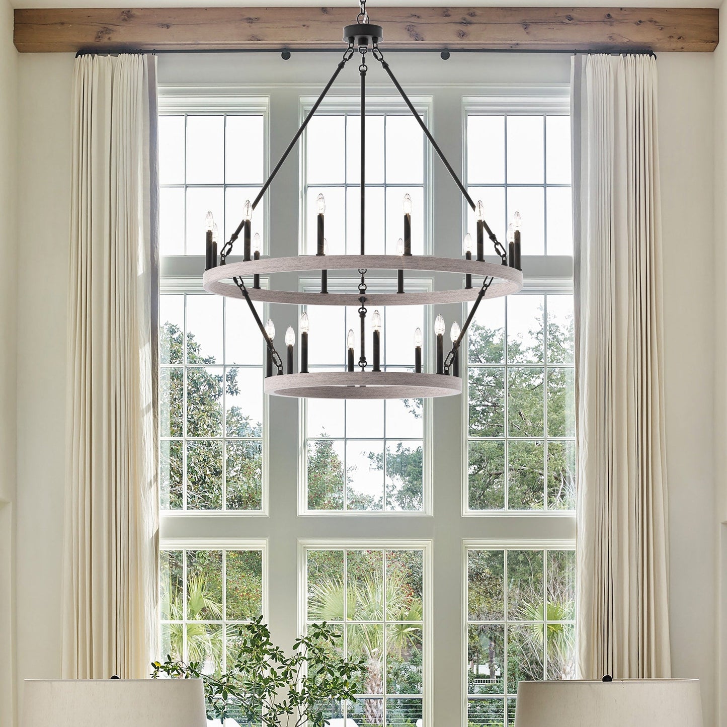 Lampadario Acroma a ruota di carro rotonda da 40 pollici, stile moderno da fattoria, a 20 luci, con certificazione UL.