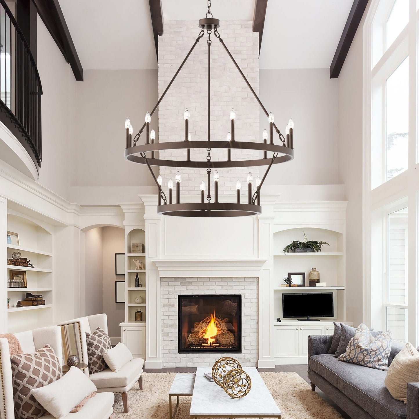 Lampadario Acroma a ruota di carro rotonda da 40 pollici, stile moderno da fattoria, a 20 luci, con certificazione UL.