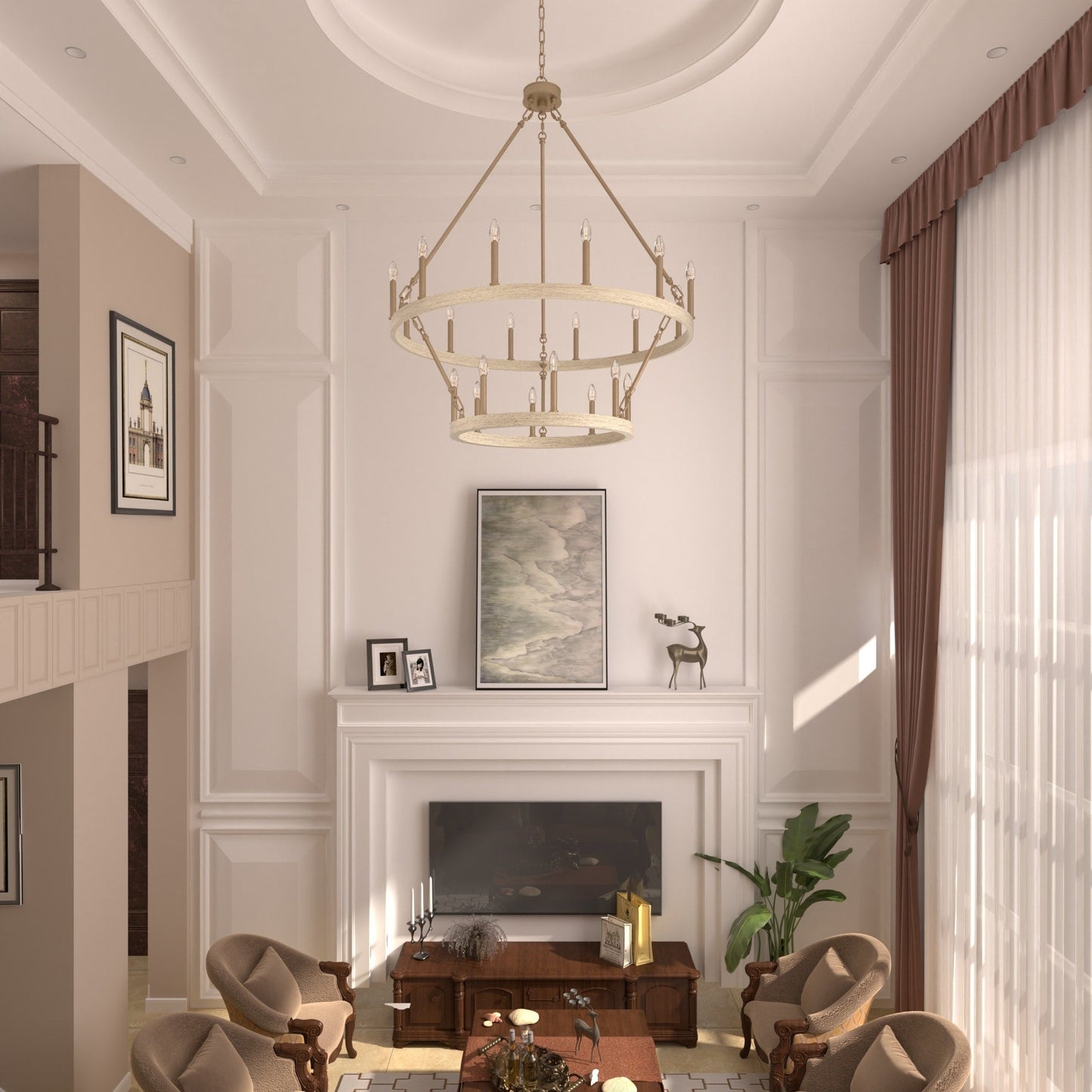 Lampadario Acroma a ruota di carro rotonda da 40 pollici, stile moderno da fattoria, a 20 luci, con certificazione UL.