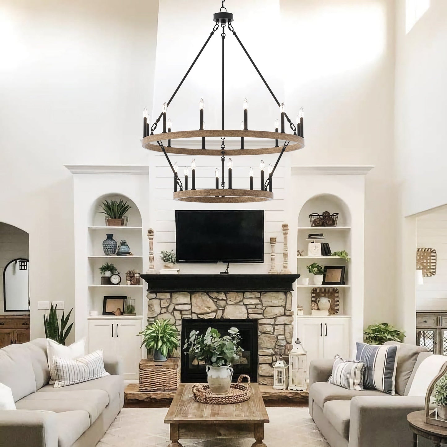 Lampadario Acroma a ruota di carro rotonda da 40 pollici, stile moderno da fattoria, a 20 luci, con certificazione UL.