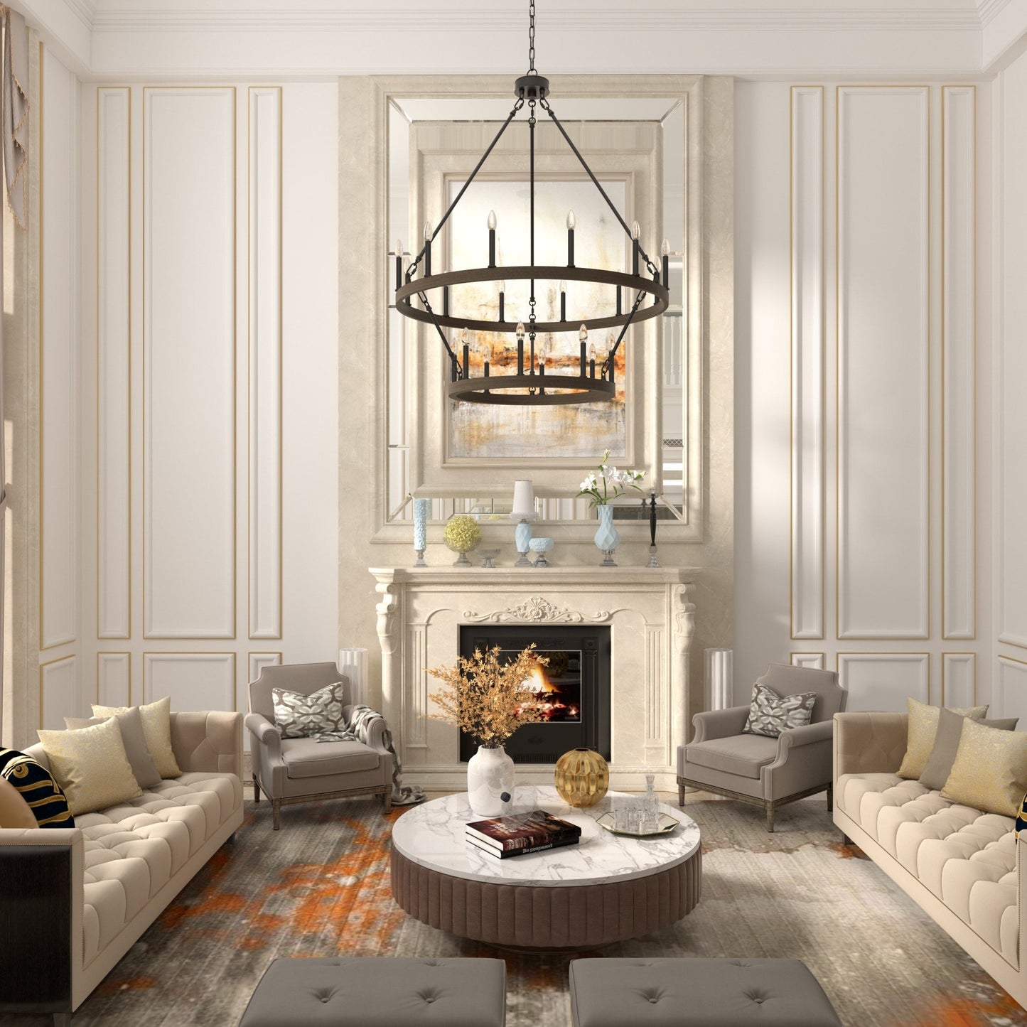 Lampadario Acroma a ruota di carro rotonda da 40 pollici, stile moderno da fattoria, a 20 luci, con certificazione UL.