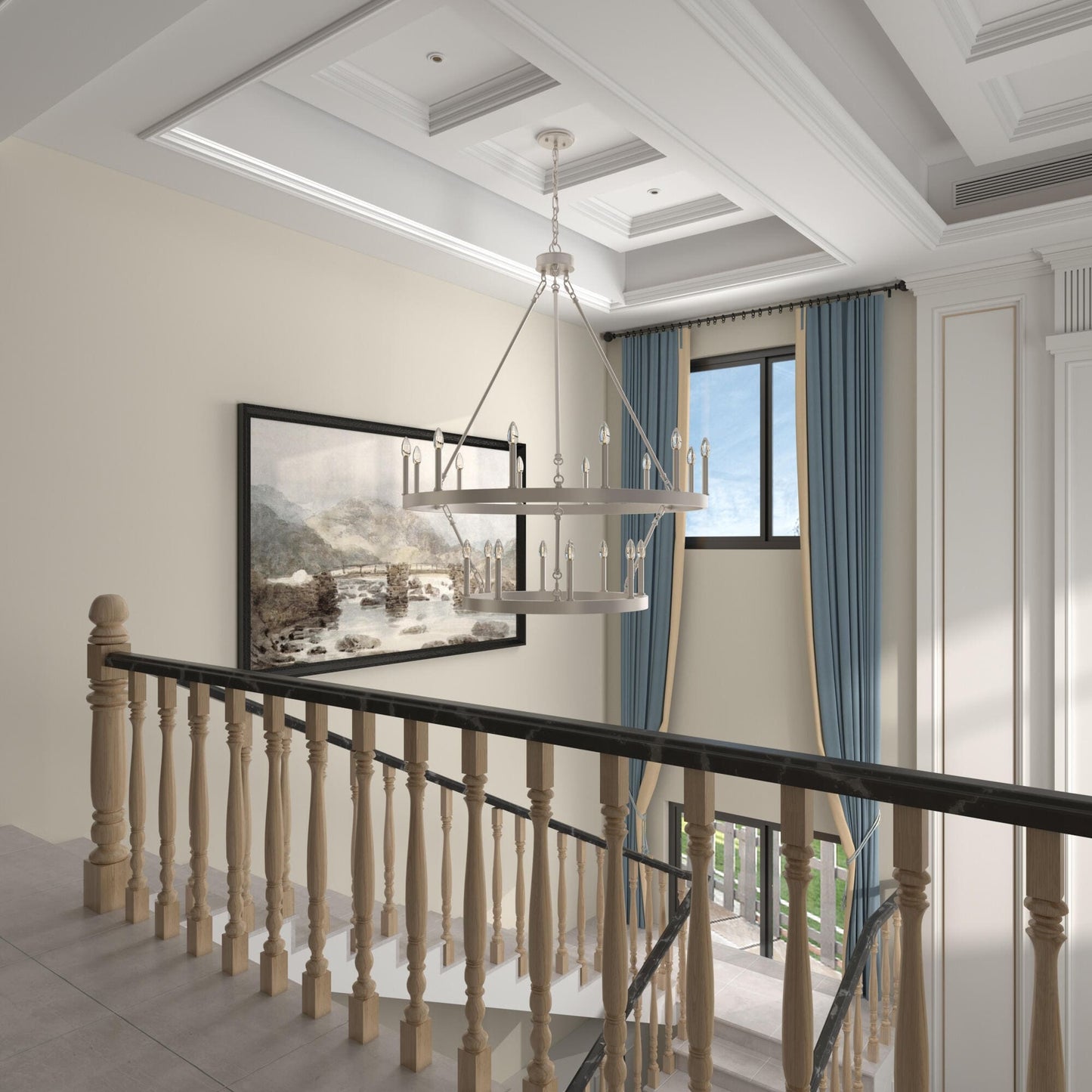 Lampadario Acroma a ruota di carro rotonda da 40 pollici, stile moderno da fattoria, a 20 luci, con certificazione UL.