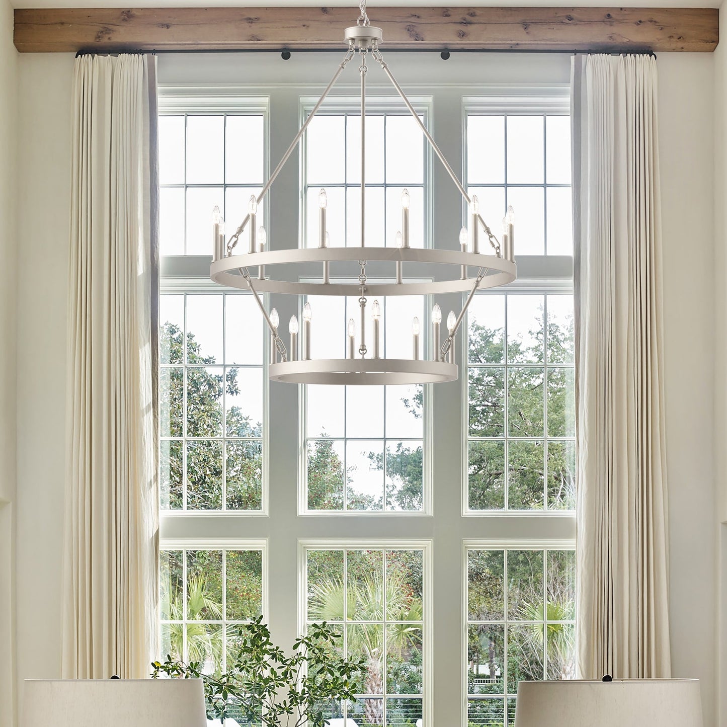 Lampadario Acroma a ruota di carro rotonda da 40 pollici, stile moderno da fattoria, a 20 luci, con certificazione UL.