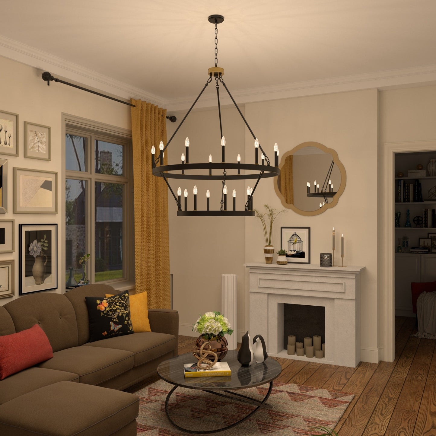 Lampadario Acroma a ruota di carro rotonda da 40 pollici, stile moderno da fattoria, a 20 luci, con certificazione UL.