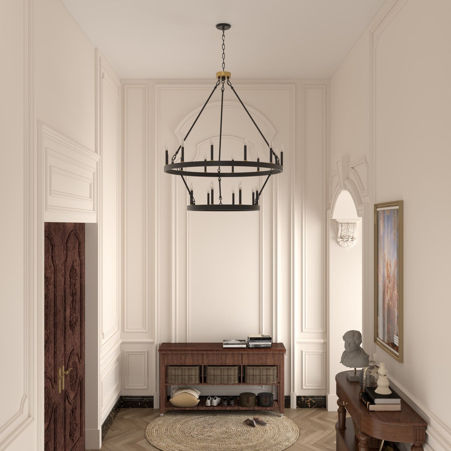 Lampadario Acroma a ruota di carro rotonda da 40 pollici, stile moderno da fattoria, a 20 luci, con certificazione UL.