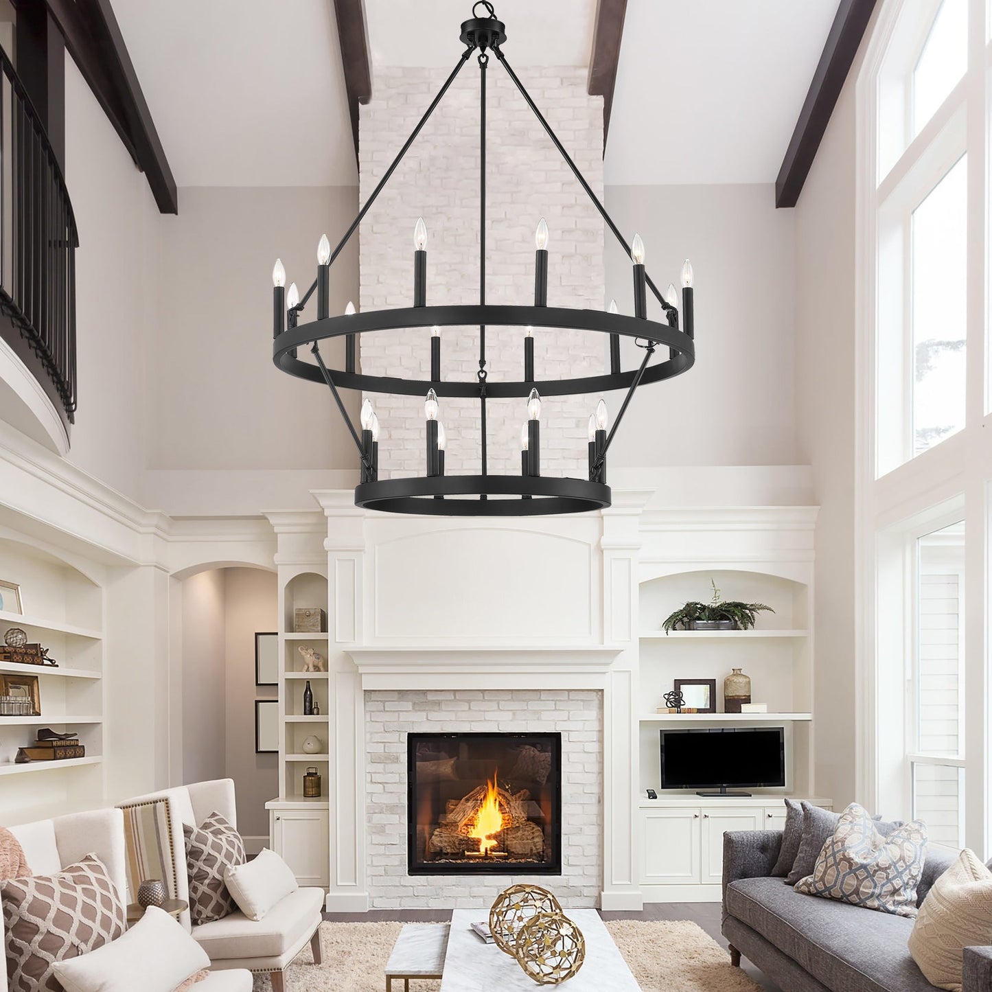 Lampadario Acroma a ruota di carro rotonda da 40 pollici, stile moderno da fattoria, a 20 luci, con certificazione UL.