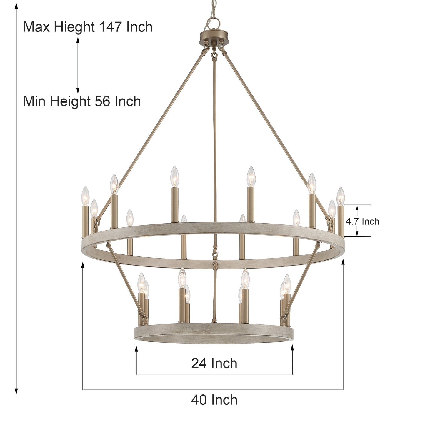 Lampadario Acroma a ruota di carro rotonda da 40 pollici, stile moderno da fattoria, a 20 luci, con certificazione UL.