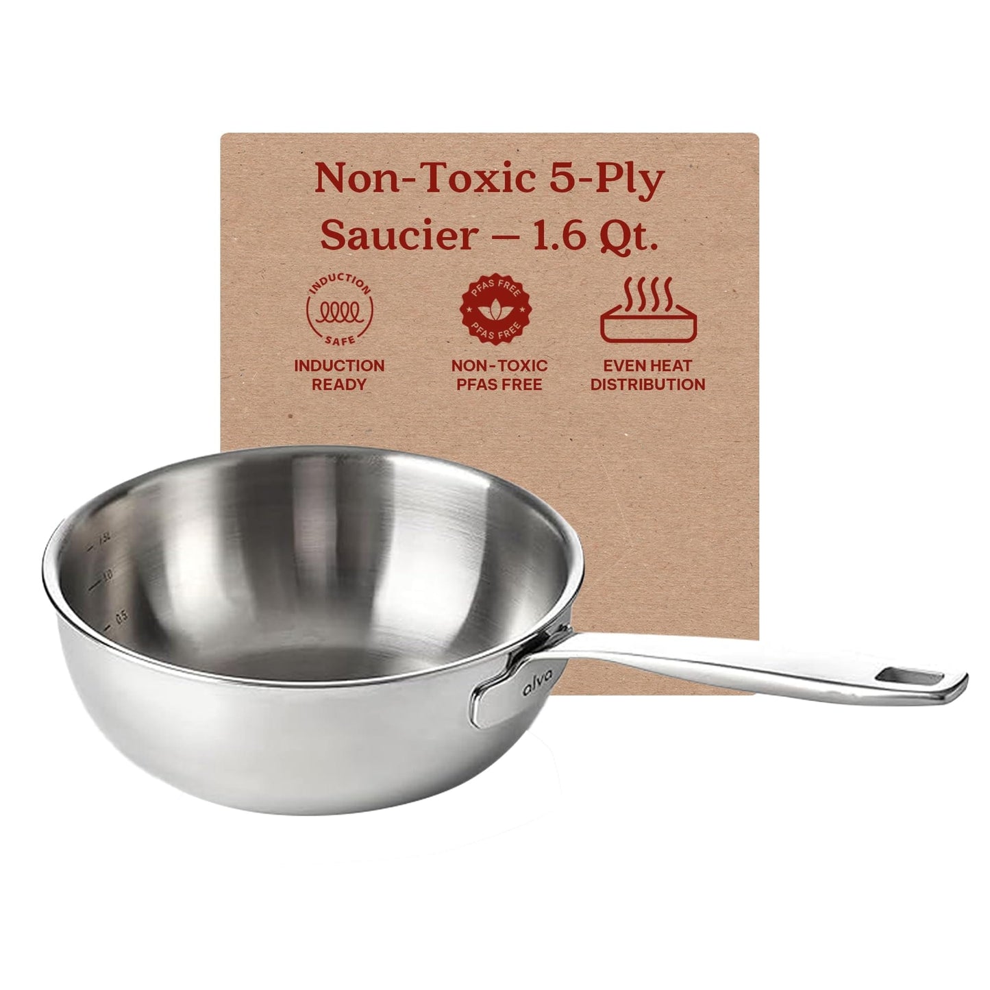 Pentola per salsa Alva Maestro in acciaio inossidabile a 5 strati - 1,6 Qt. Atossica