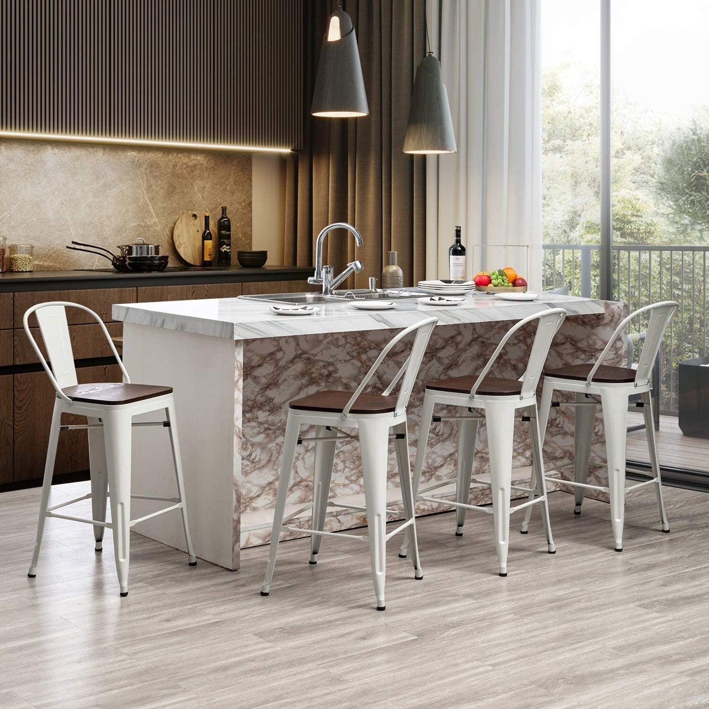 Andeworld sgabelli da bar in stile farmhouse, sgabelli da banco da 4 pezzi - Set di 4