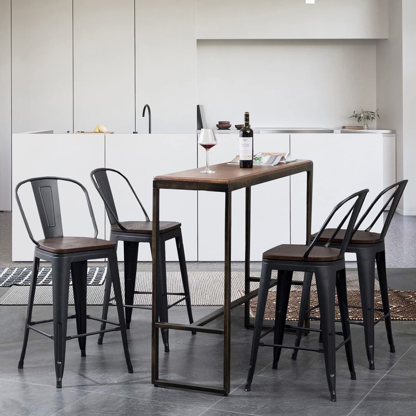 Andeworld sgabelli da bar in stile farmhouse, sgabelli da banco da 4 pezzi - Set di 4