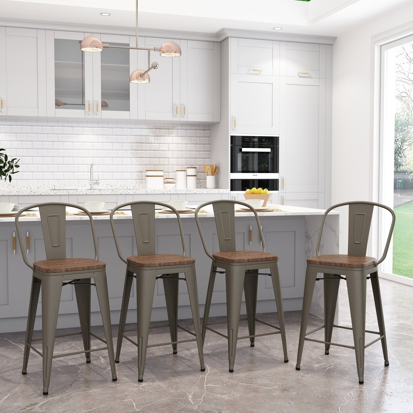 Andeworld sgabelli da bar in stile farmhouse, sgabelli da banco da 4 pezzi - Set di 4