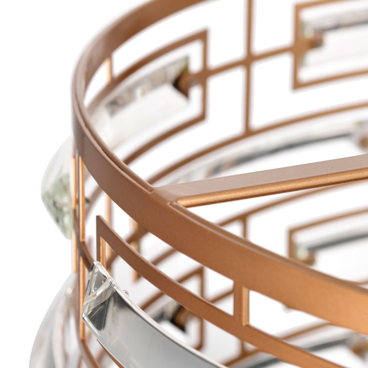 Lampadario Anita con paralume a tamburo e prisma in vetro trasparente