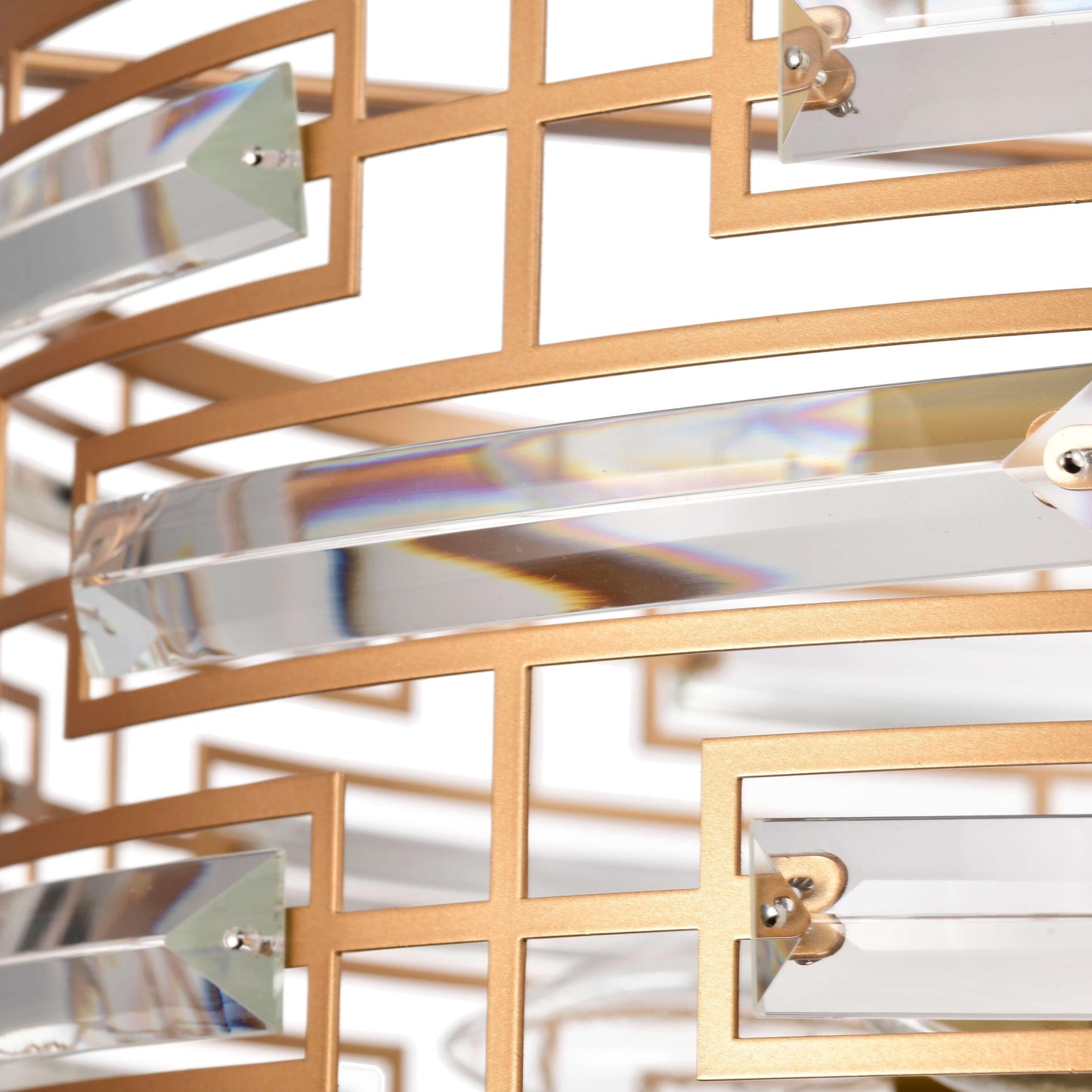 Lampadario Anita con paralume a tamburo e prisma in vetro trasparente