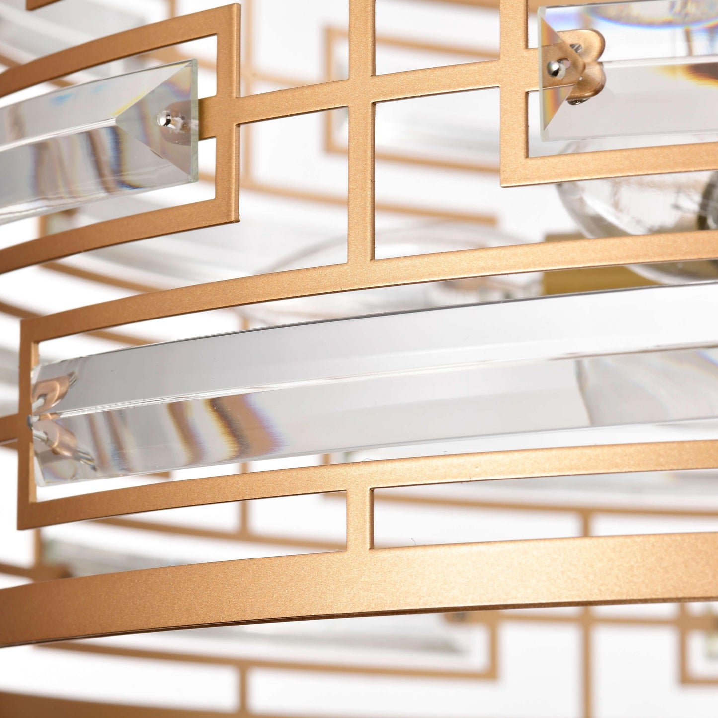 Lampadario Anita con paralume a tamburo e prisma in vetro trasparente